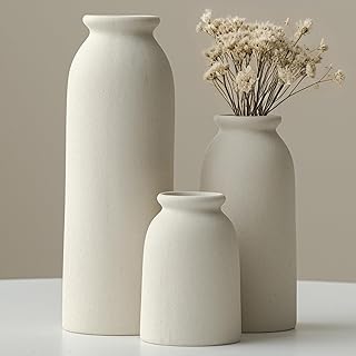25 Rustic Farmhouse Decor Ideas with Candles and Vases for Country Charm 77 Ceramic Vase Set-3, Small Flower Vases for Decor, Modern Boho Farmhouse ...