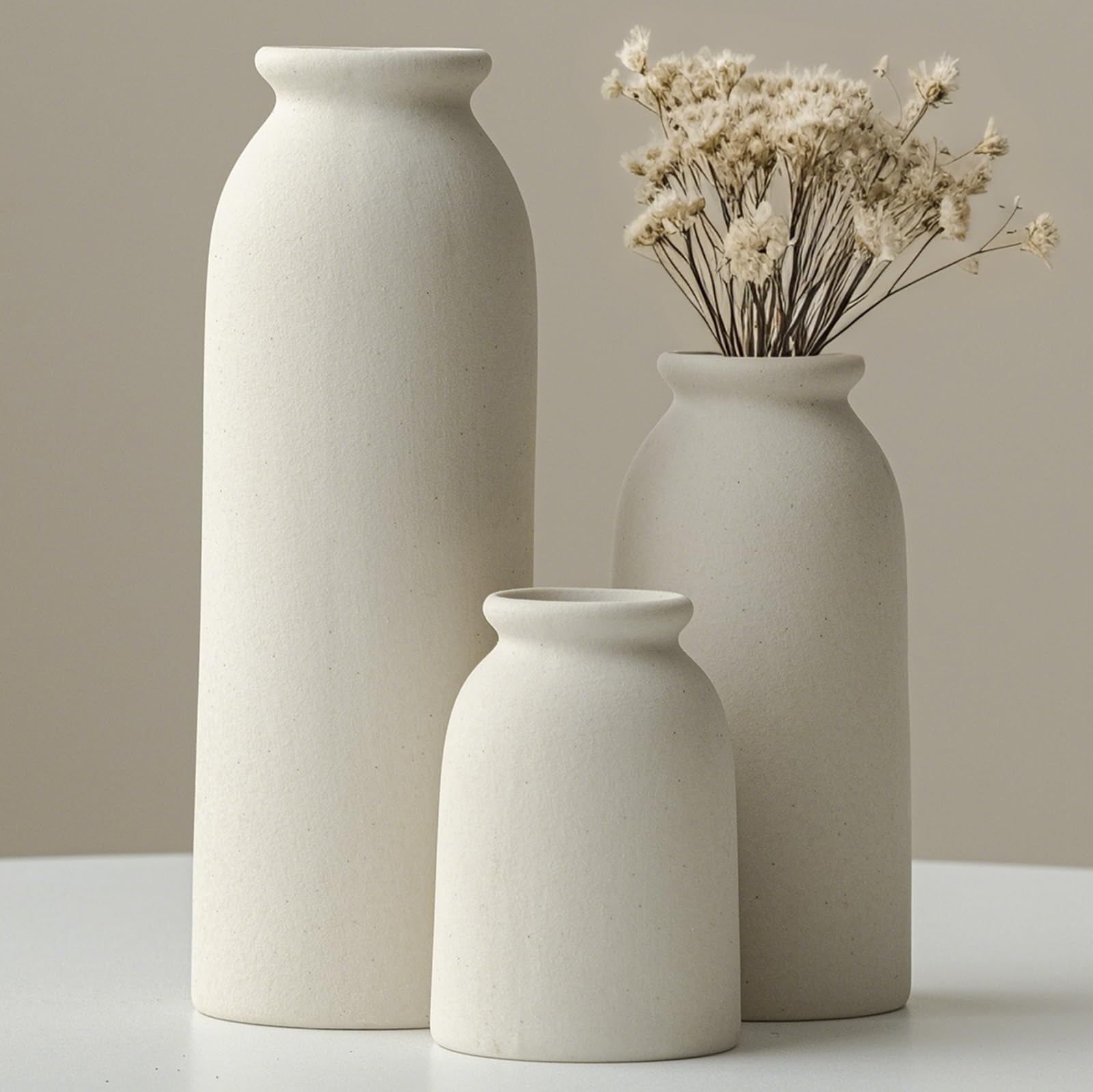 Ceramic Vase Set-3 Small Flower Vases for Decor Modern Boho Farmhouse Style Decorative Vases for Pampas Grass Dried