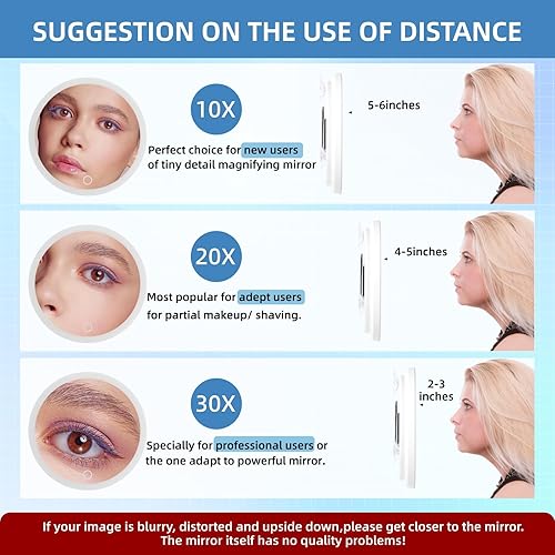 Miniatura 3 de Espejo de aumento con luz 30X, grande recargable de 6 pulgadas, 3 modos de color, atenuación, espejo de maquillaje iluminado con aumento de 30X,