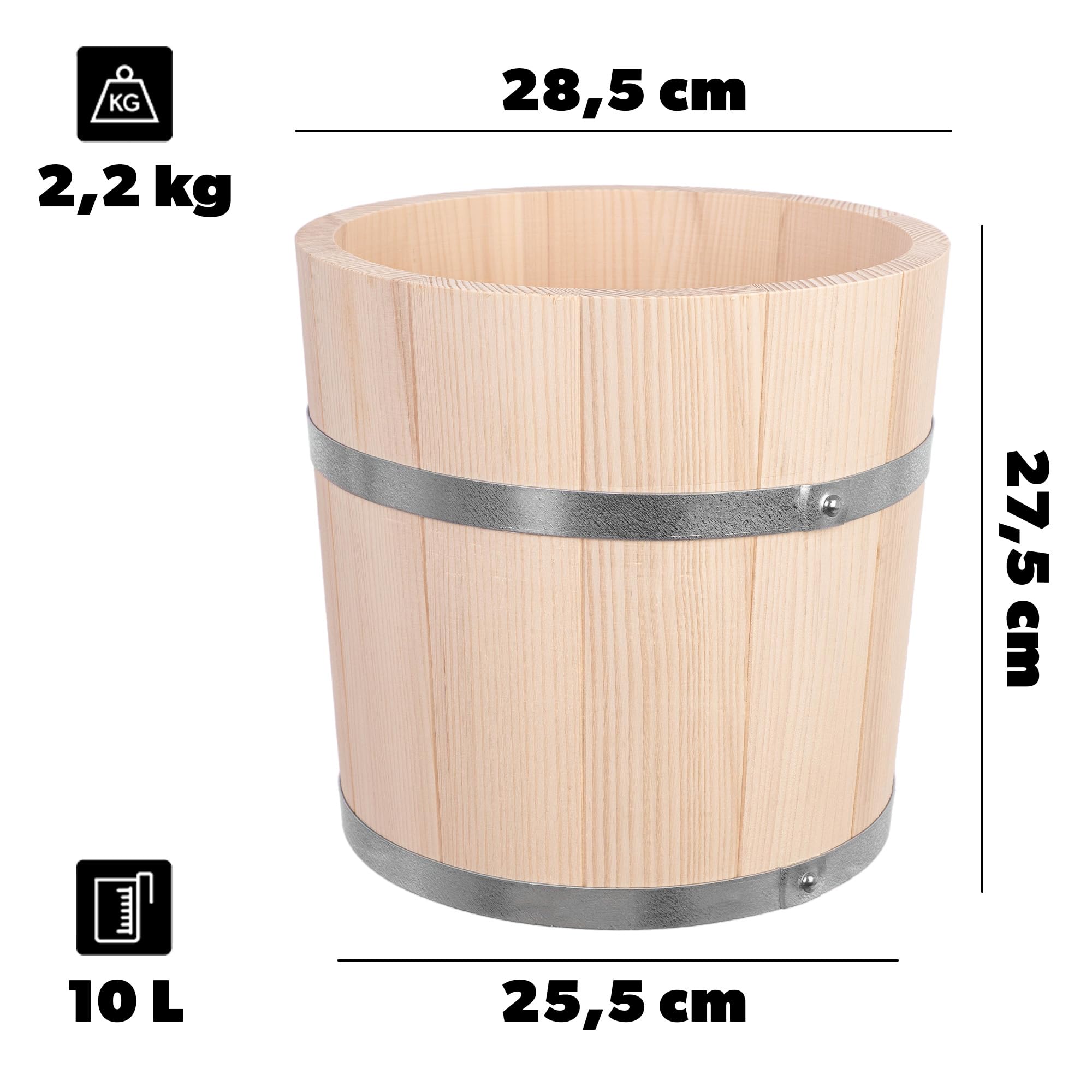 KADAX Holzfass 10L, Sauerkrauttopf aus Holz, Gärtopf zur Fermentation von Gemüse wie Sauerkraut, Gurken oder Kimchi, Sauerkrautfass, Gurkentopf, Gurkenfass