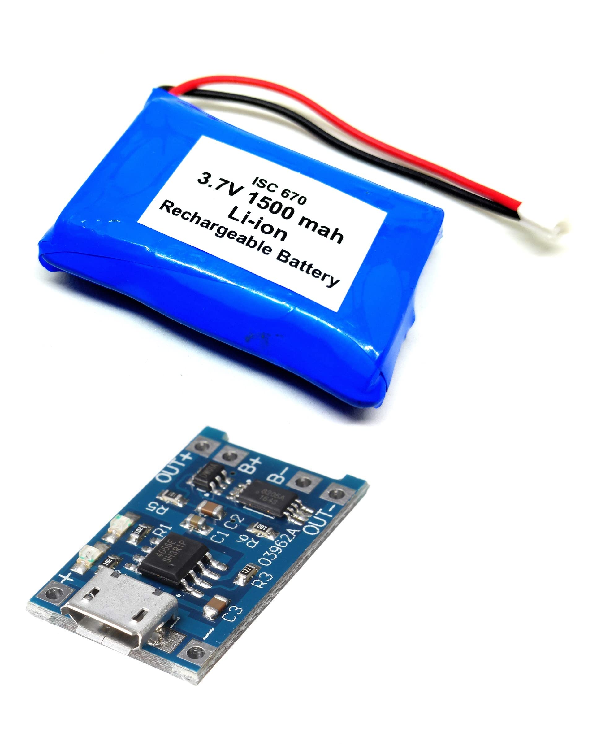 INVENTO 1Pcs 3.7V 1500mAh 50x35x12mm Li-ion Lithium-ion Rechargeable Battery pack with TP4056 battery charger module-image-36