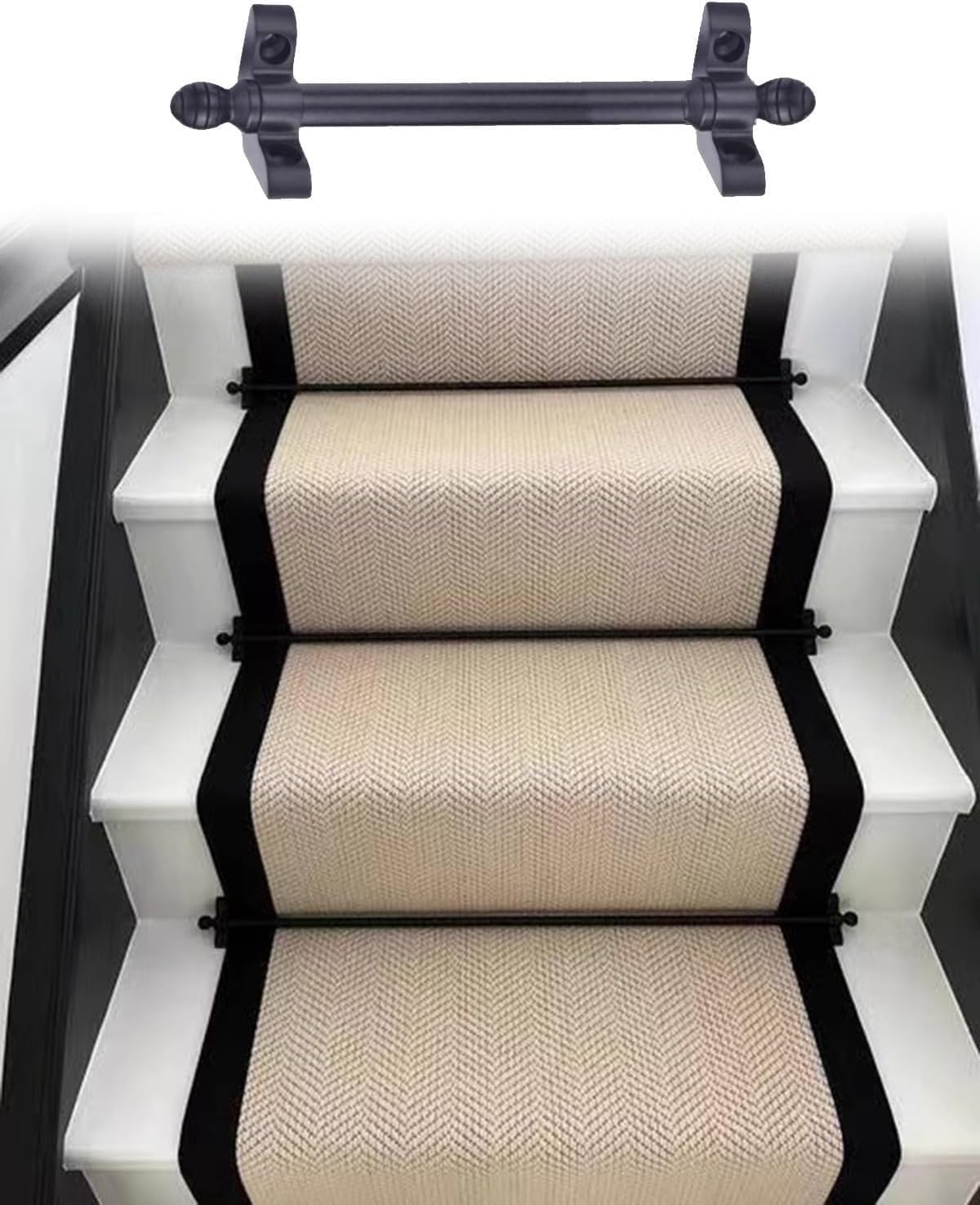 Black Non-Slip Carpet Stair Rods Set of 5, 1.3cm Diameter, 140cm/55.1in Durable Runners for Home Flooring, Ideal for Secure Stair Protection and Style