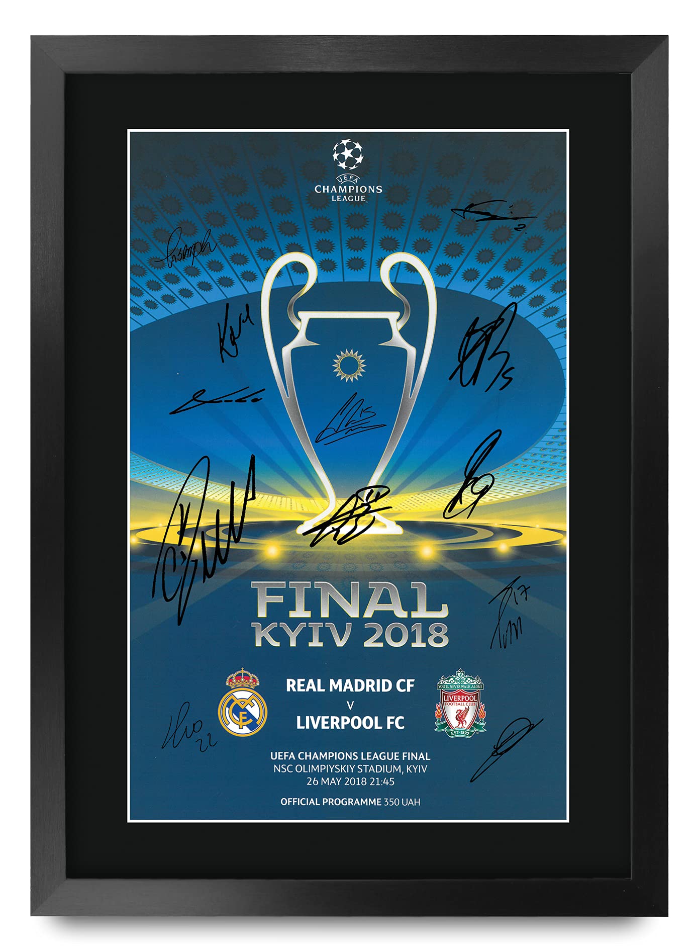 HWC Trading FR A3 Real Madrid 2018 Champions League Final Programme Drukowane Pamiątki Sygnowane Autografami Plakat Dla Kibiców I Kibiców Piłki Nożnej - A3 Oprawiony