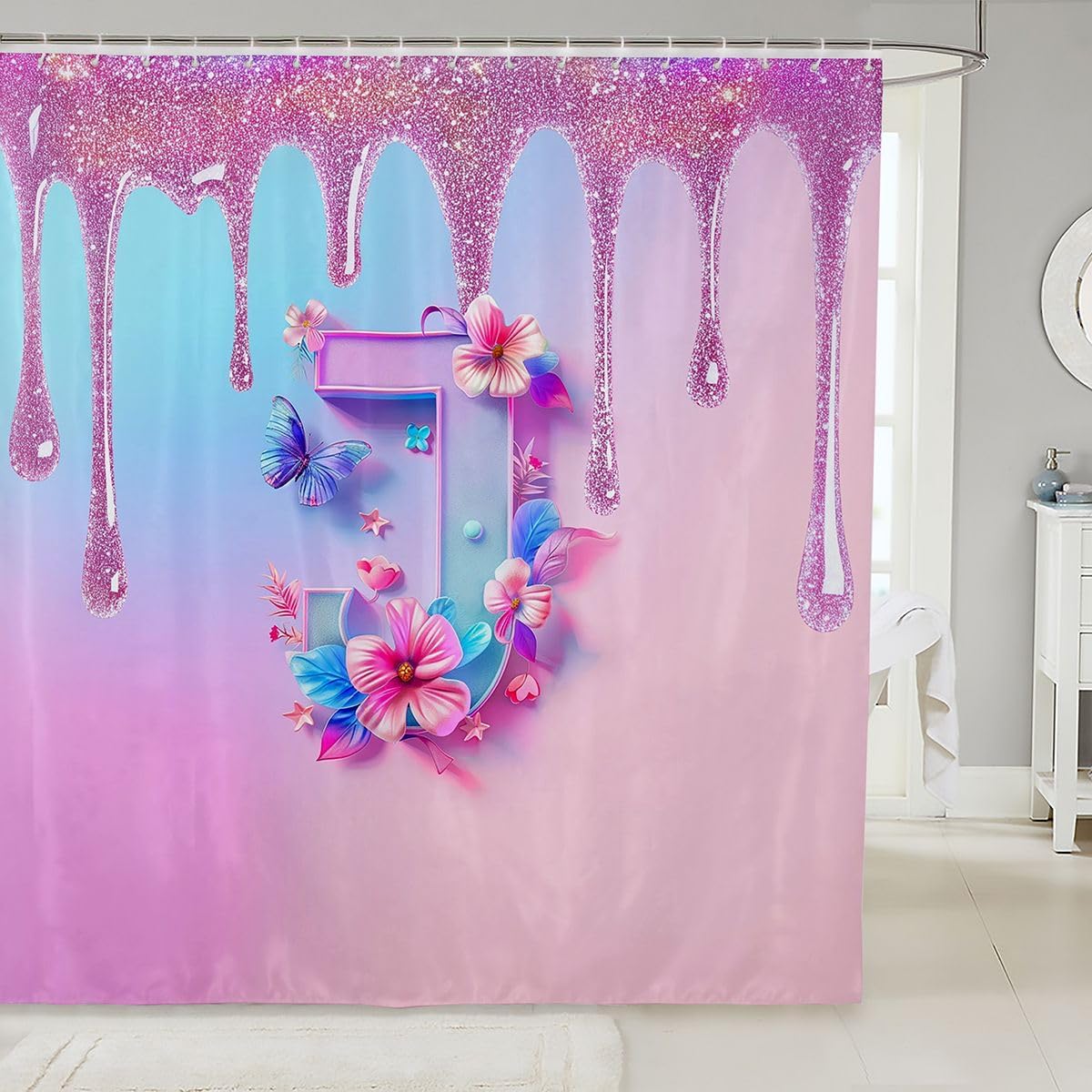 jejeloiu Glitter Rainbow Shower Curtain 72"x78" Bathroom