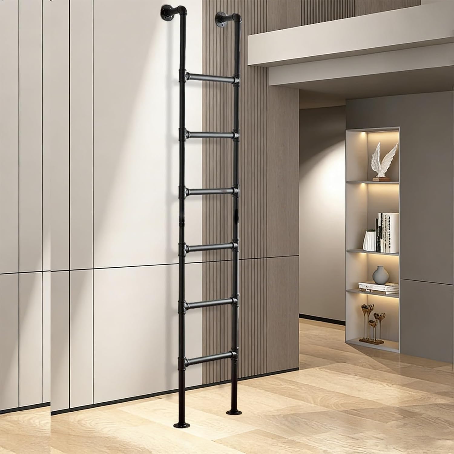 100-300cm Floor Standing Metal Ladder, Indoor Outdoor Climbing Ladder for Dorm Library Bunk Bed RV, Basement Window Well Emergency Egress Ladder - Customizable(2m/6.6ft/79 in)