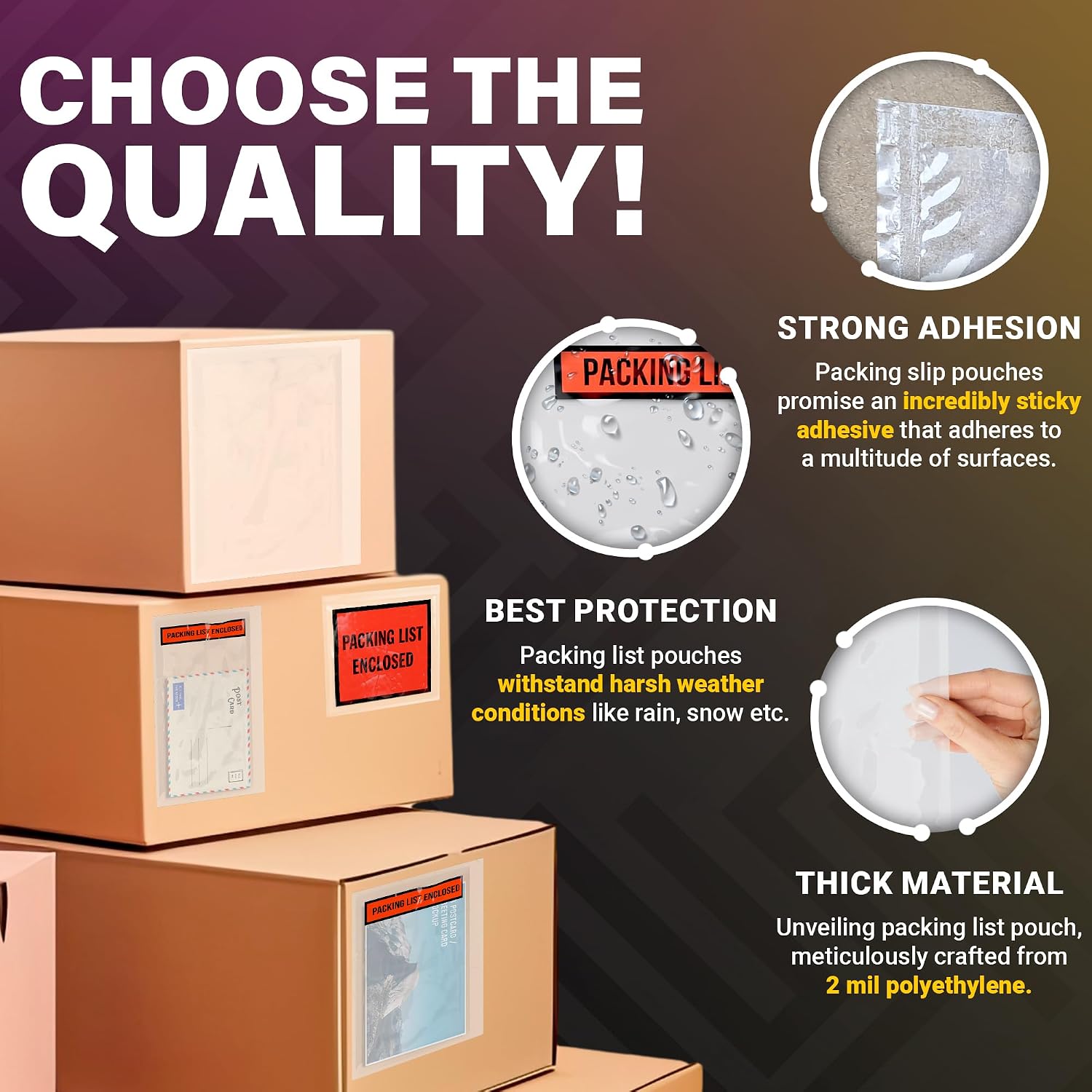 ABC Packing List Enclosed Pouches 5 x 9.5 Inch. 1000 Pack Clear, Red & Black 2 Mil Polyethylene Slip Envelope Pouches. Self Seal Packing List Envelopes. Packing List Invoice Enclosed Envelopes