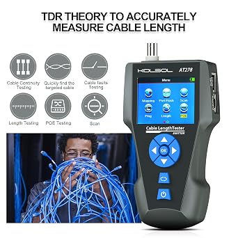 Network Cable Tester and Tracker, KOLSOL AT278 NF-8601S TDR Multifunction LCD LAN Ethernet Poe Cable Tester for RJ45/RJ11/BNC/Metal Cable - PING/POE Wire Tracker for Length & Distance to Fault Testing