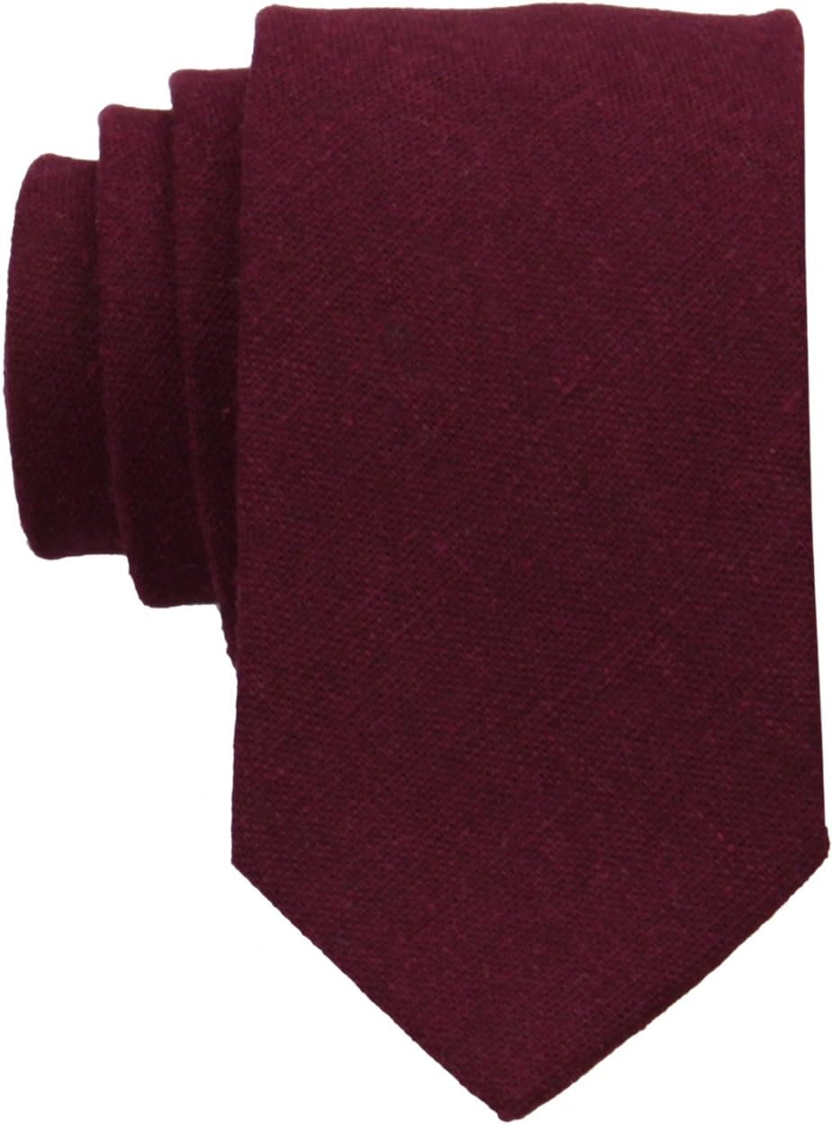 Gollate Mens Solid Linen Tie Set : Slim Necktie with Matching Pocket Square (Maroon)