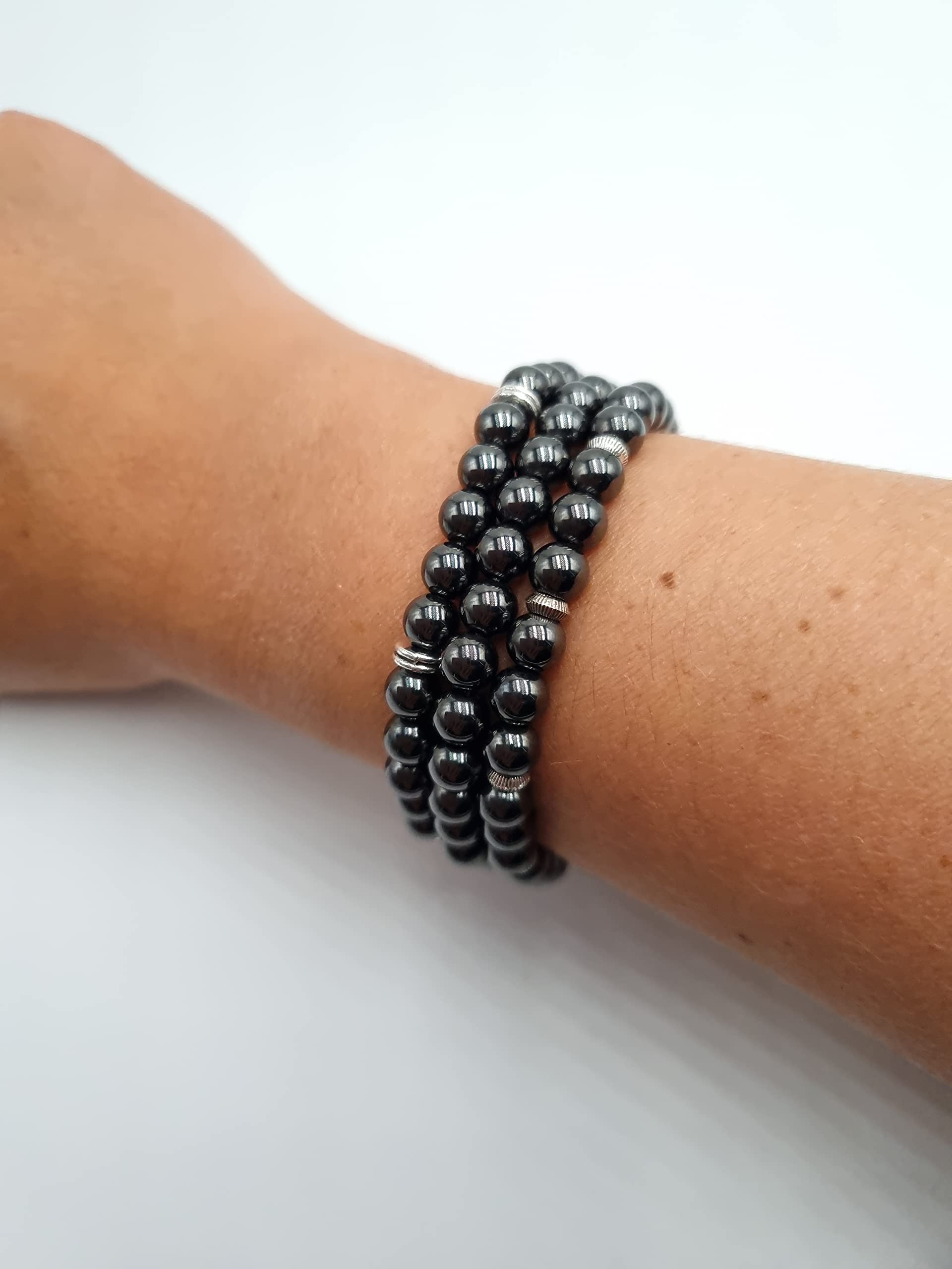 Lot de 3 Bracelets Magnétite en Pierres Naturelles (aimant naturel) Qualité AAA | Taille personnalisée de 12 à 22 cm au choix | Perles rondes 6 mm | Création Artisanale Française