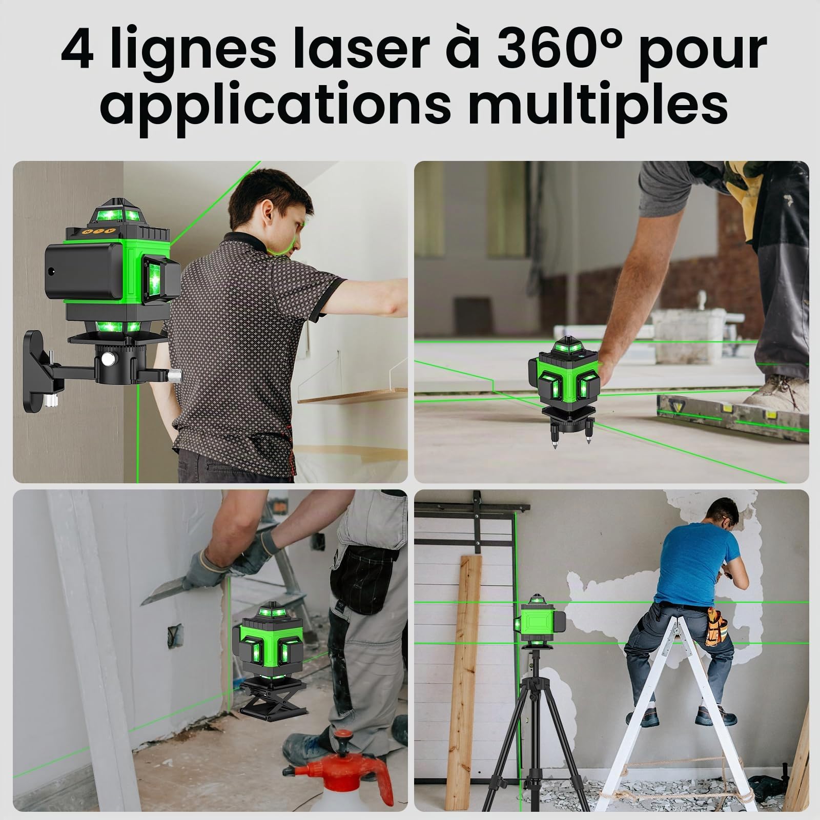 Niveau Laser, 4D 16 Lignes Niveau Laser Vertical Horizontal Autonivelant avec 2 * Batteries rechargeables 2600 mAh (A+avec trepied+box)
