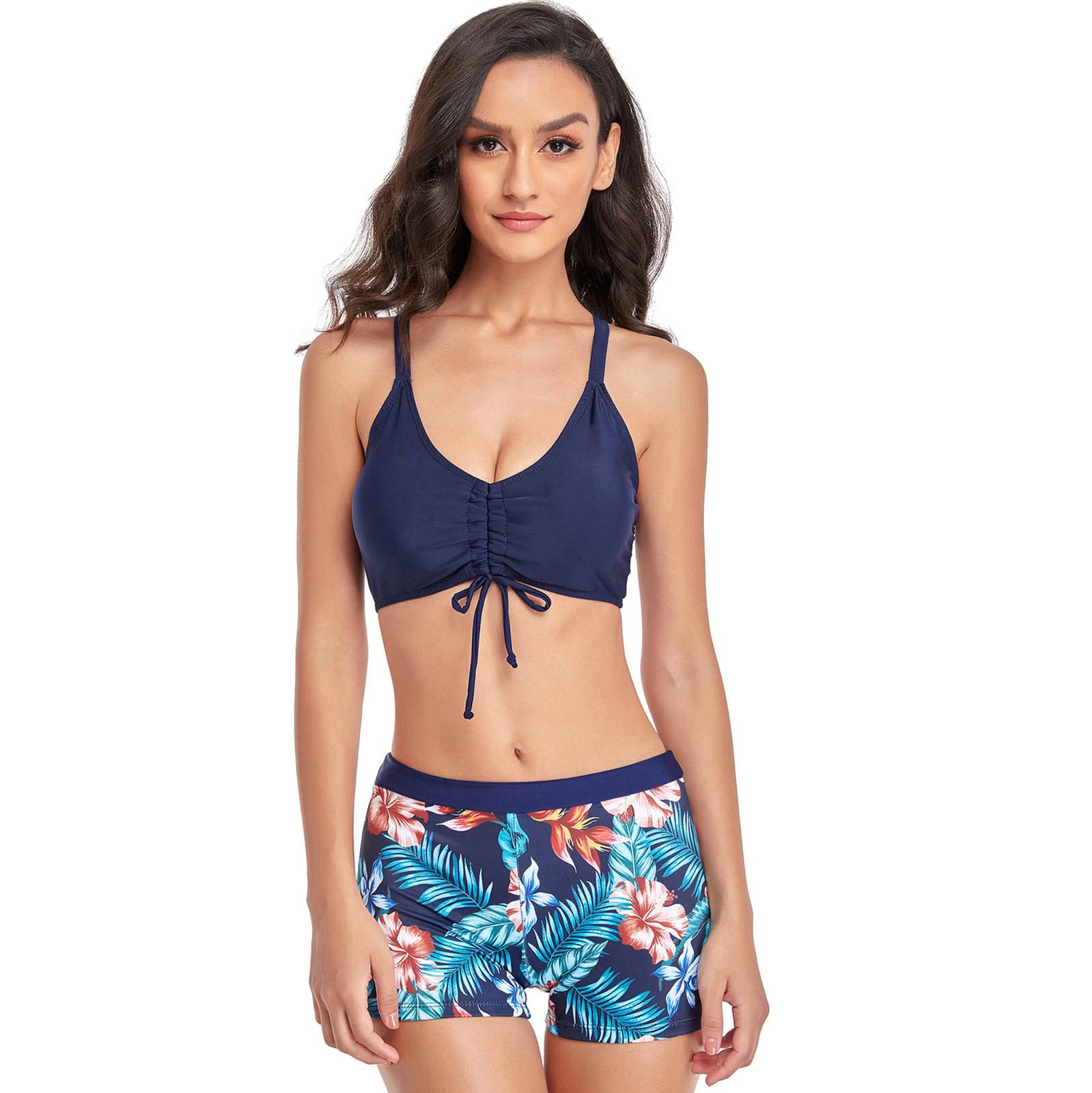 VERDISSIMA Bikini Fascia con Ferretto Invisibile e Spallina Removibile CH08D+Slip con Coulisse CH14, Azzurro 00041, 5