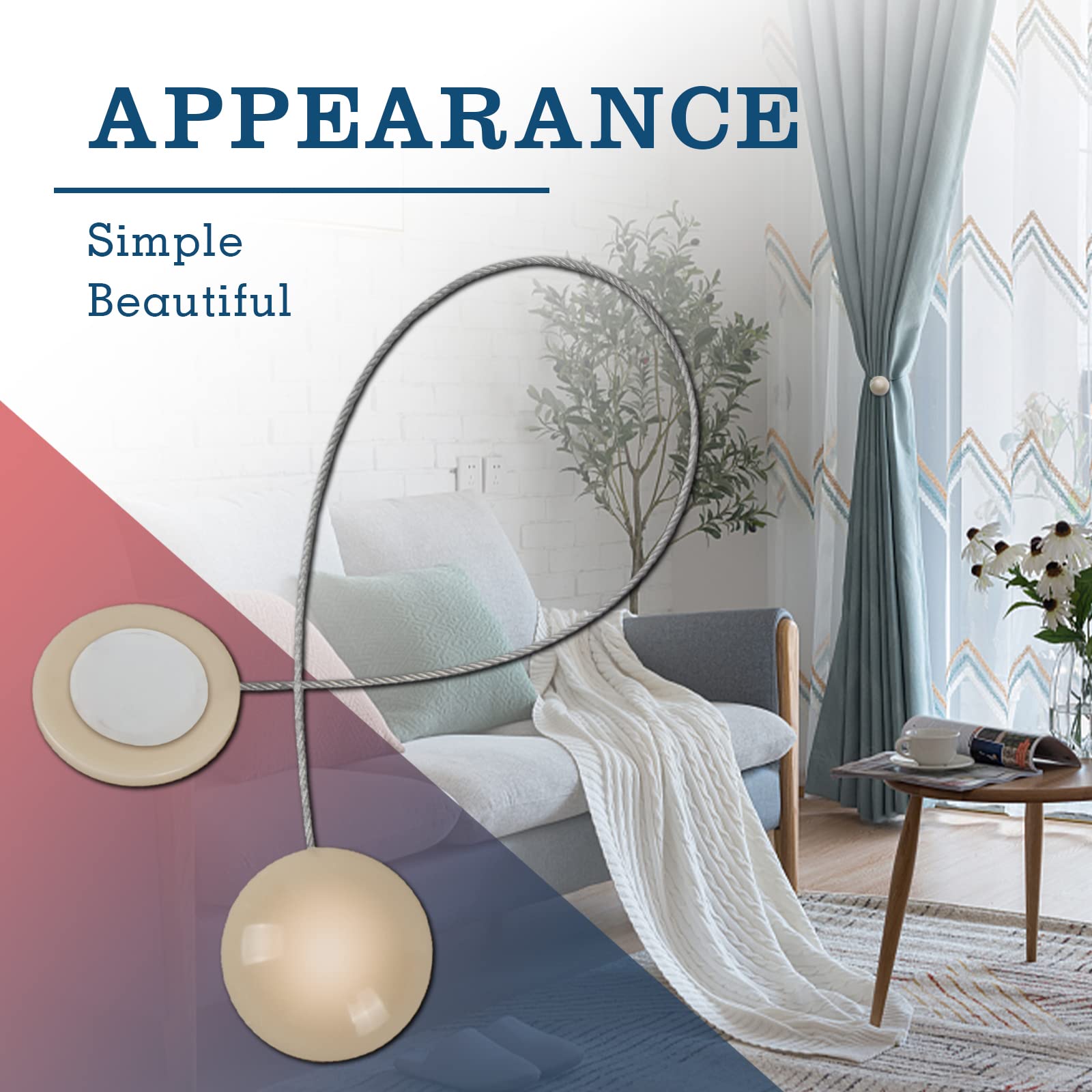 2 Paia Fermatenda Magnetici Per Tende | Design A Occhi Di Gatto | Senza Installazione | Lunghezza 13,8 Pollici - Foto 10