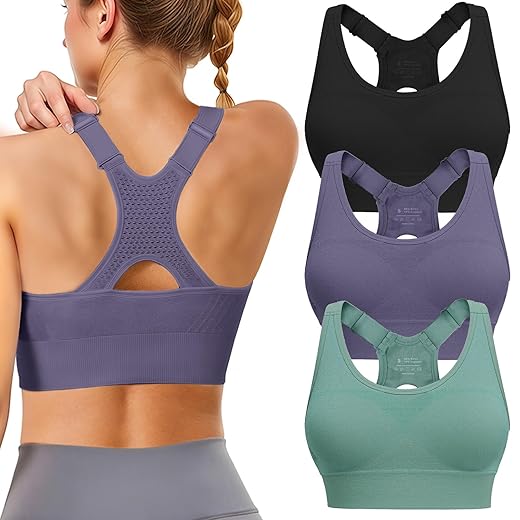 Adjustable Sports Bras for Women: 3 Pack High Support Padded Racerback Sport for Large Bust Workout Running Gym