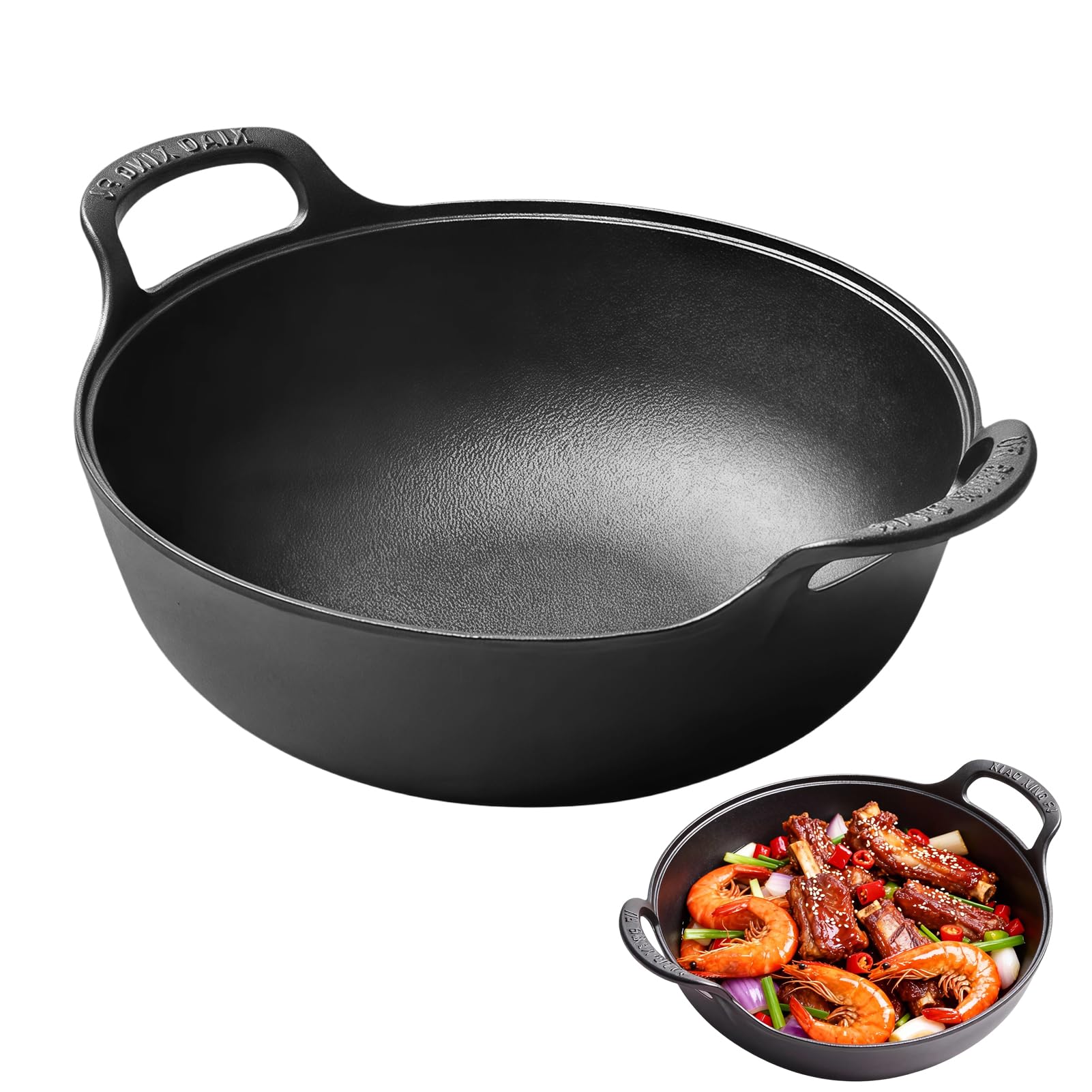 Wok en fonte pour des repas sains en famille avec son grand couvercle bois