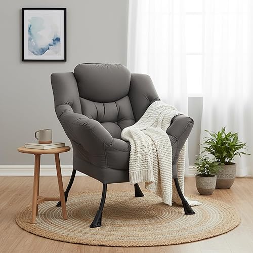 Miniatura 8 de Welnow Silla perezosa para sala de estar, moderna silla de lectura con reposabrazos y un bolsillo lateral, sofá perezoso tapizado de ocio para