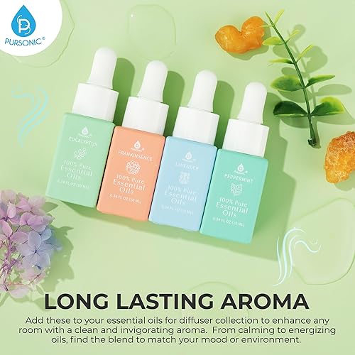 Miniatura 4 de Pursonic Juego de aceites esenciales  Los 4 mejores aceites de aromaterapia  100% puros para difusores, hogar, masaje y baño  eucalipto, incienso,