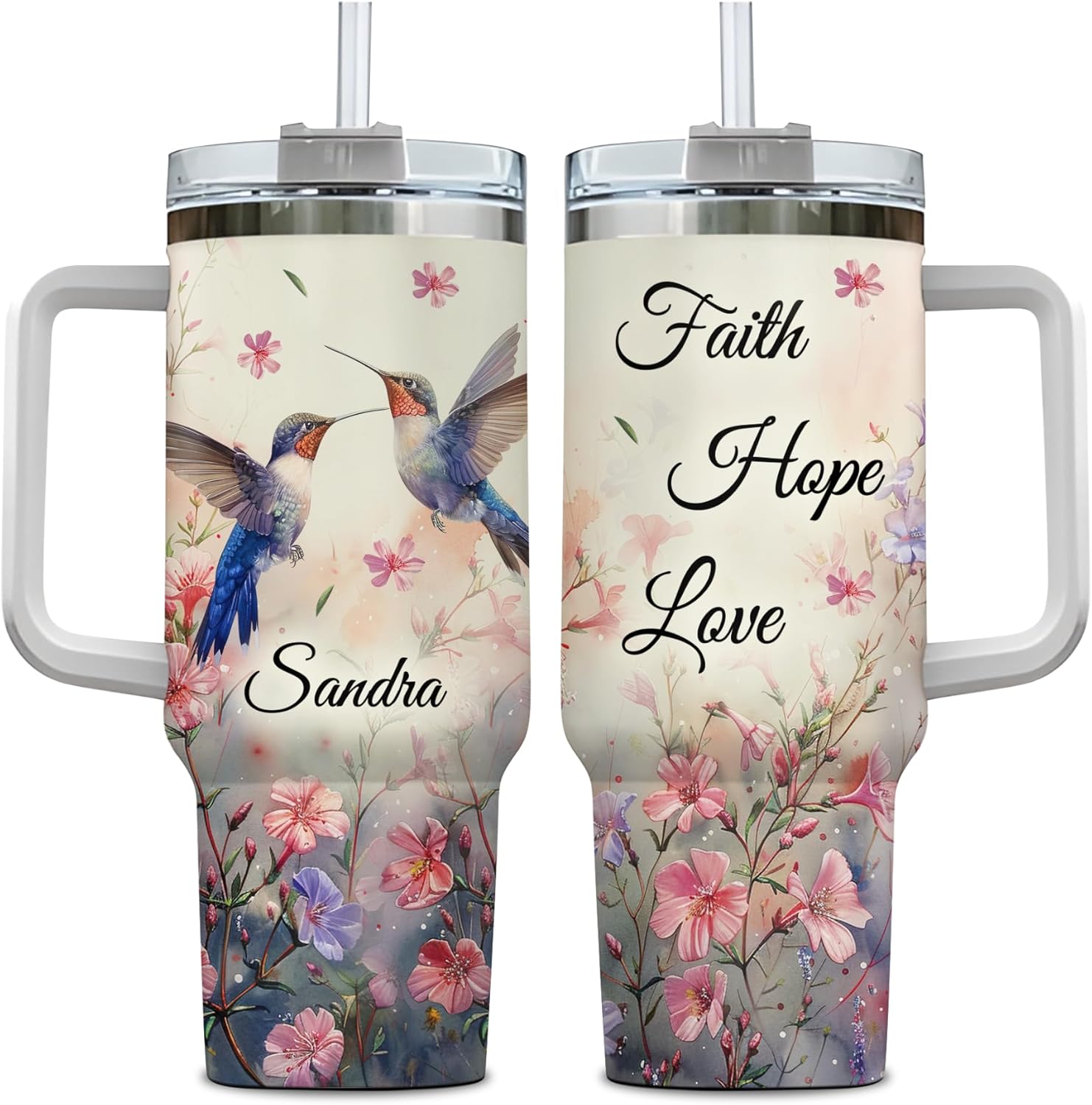 Hyturtle Personalized Hummingbird 2D Print Tumbler - Hummingbird Gifts For Women - Gifts For Bird Lovers Her - Bird Presents On Mothers day - Custom Name Travel Coffee Cup 40 Oz With Lid And Straw