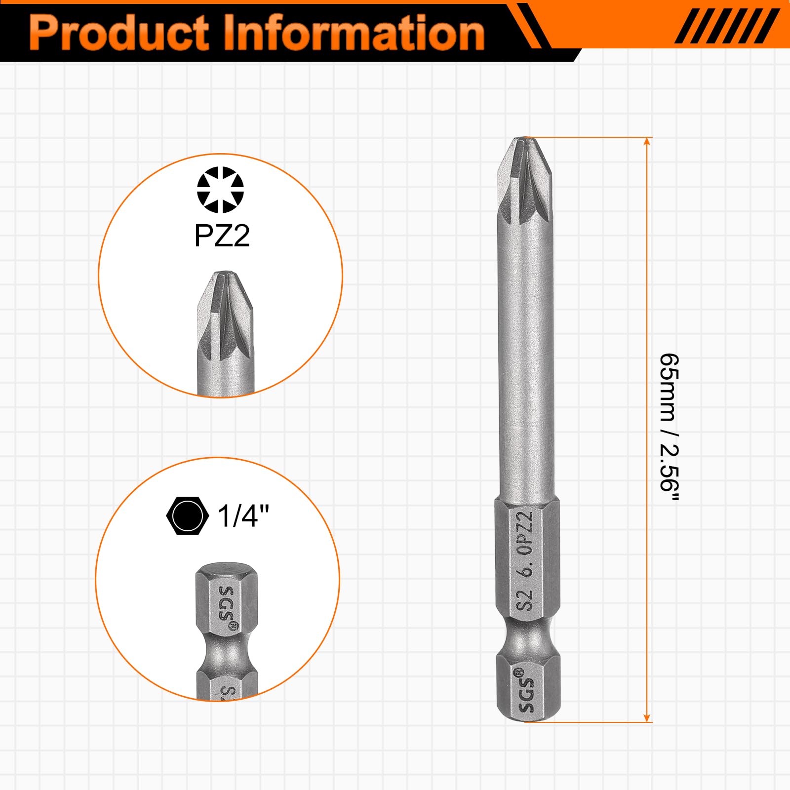 HARFINGTON 2-Pack PZ2 Screwdriver Bits - 1/4" Hex Shank, 25mm Length, Magnetic Phillips S2 Steel Bits