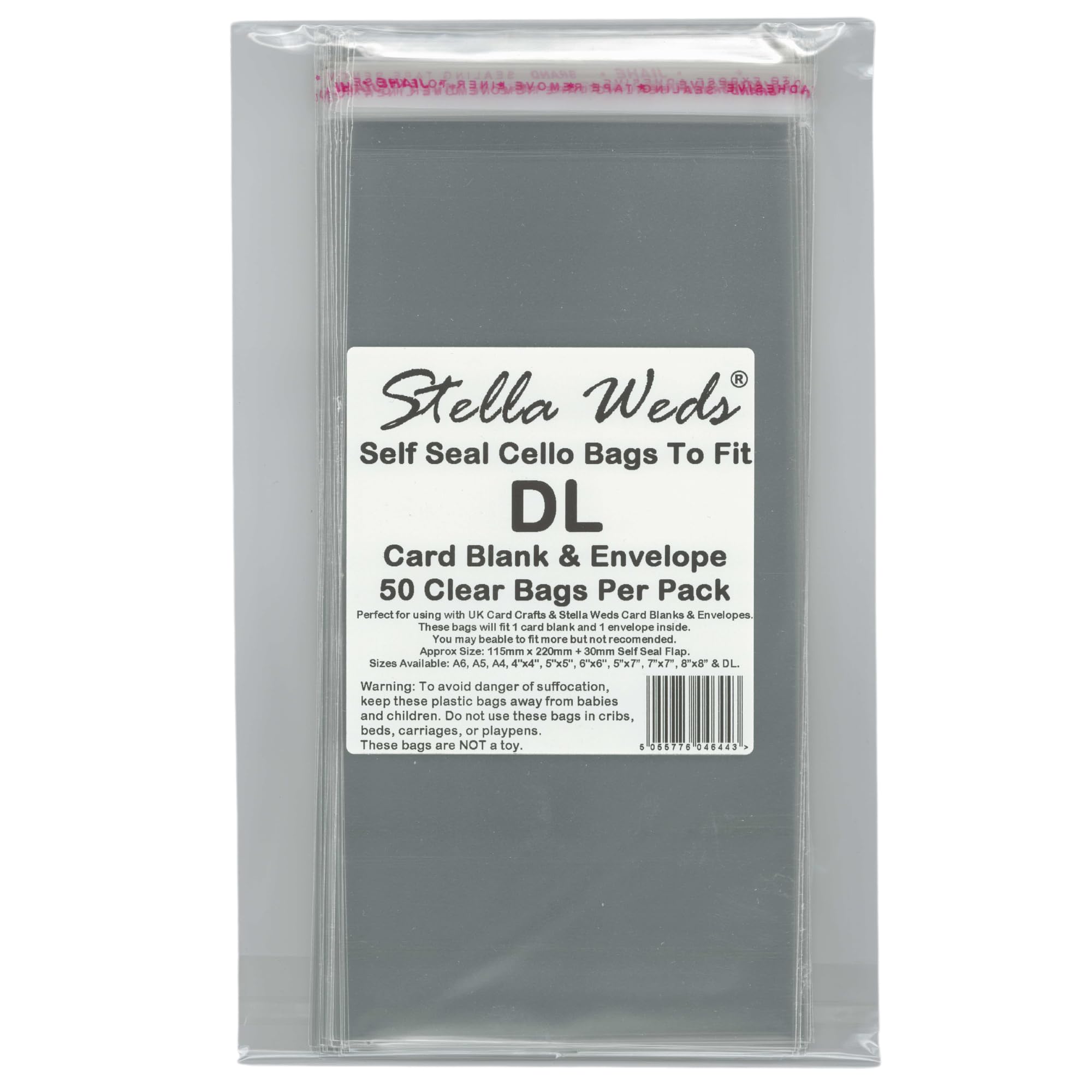 Stella Weds Clear Self Seal Bags To Fit Dl Card Blank & Envelope X 50 Per Pack - Cello Packing Bags, Cookies, Sweets, Gifts, Jewellery