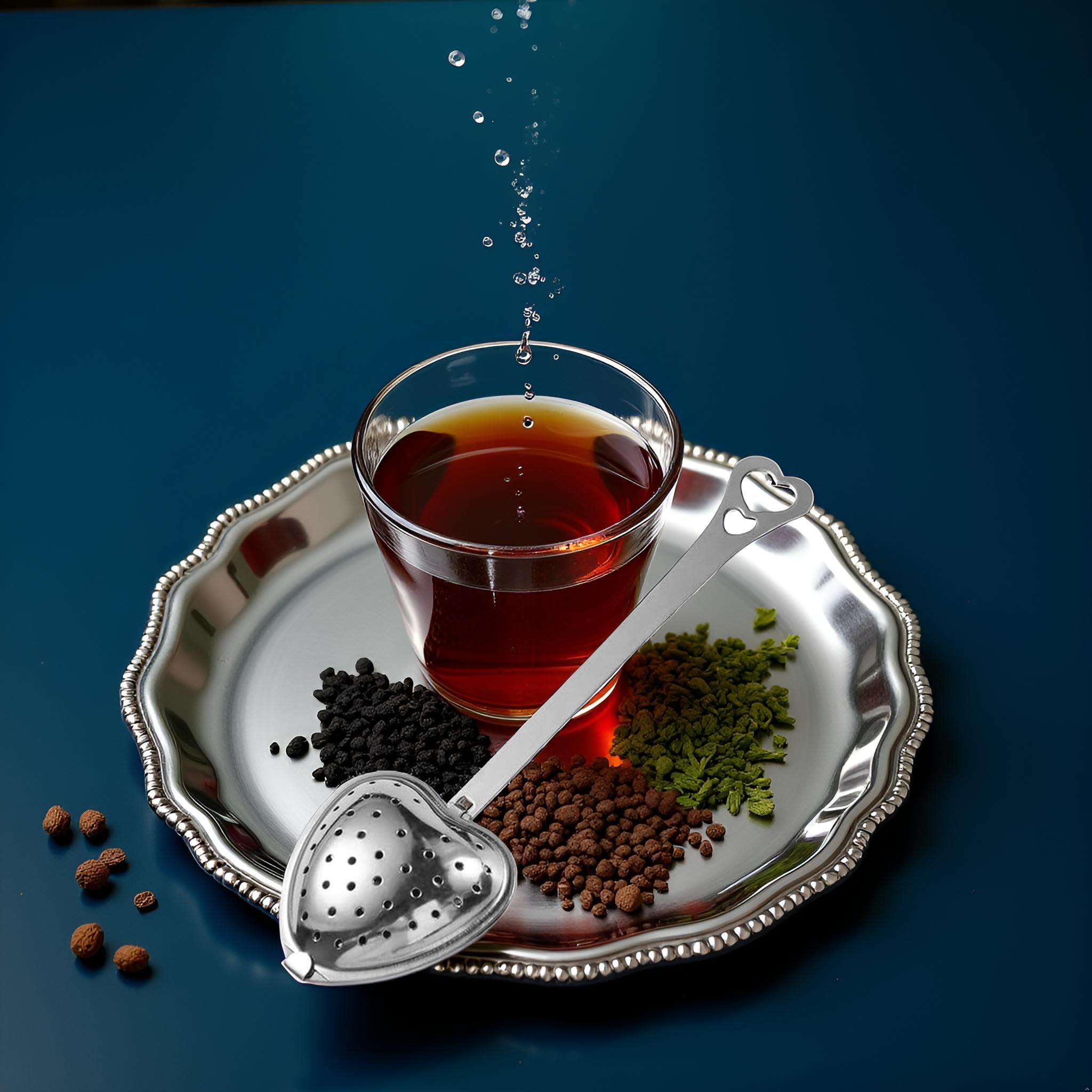 Stainless Steel Heart-shaped Tea Strainer Spoon, Silver Long Grip Handle Tea Filter Tea Infuser Spoon Tea Strainers