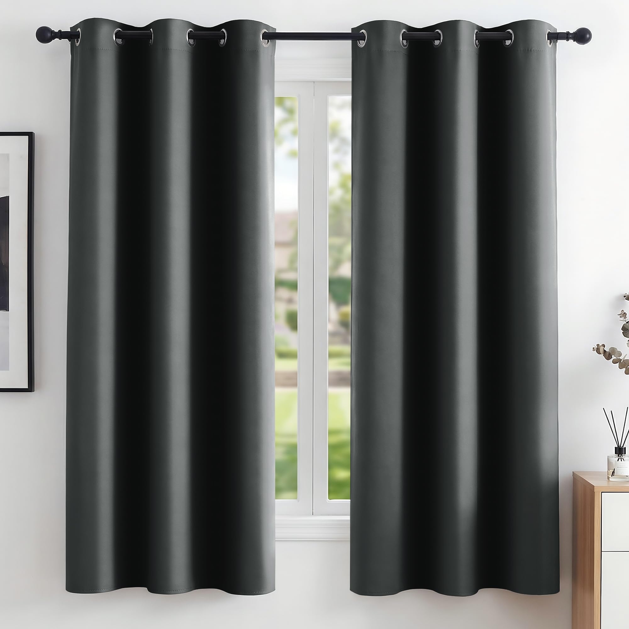 Deconovo Home Decorative Blackout Curtains Thermal Insulated Curtains Eyelet Curtains for Children Bedroom Dark Grey W42 x L63 Inch Pair