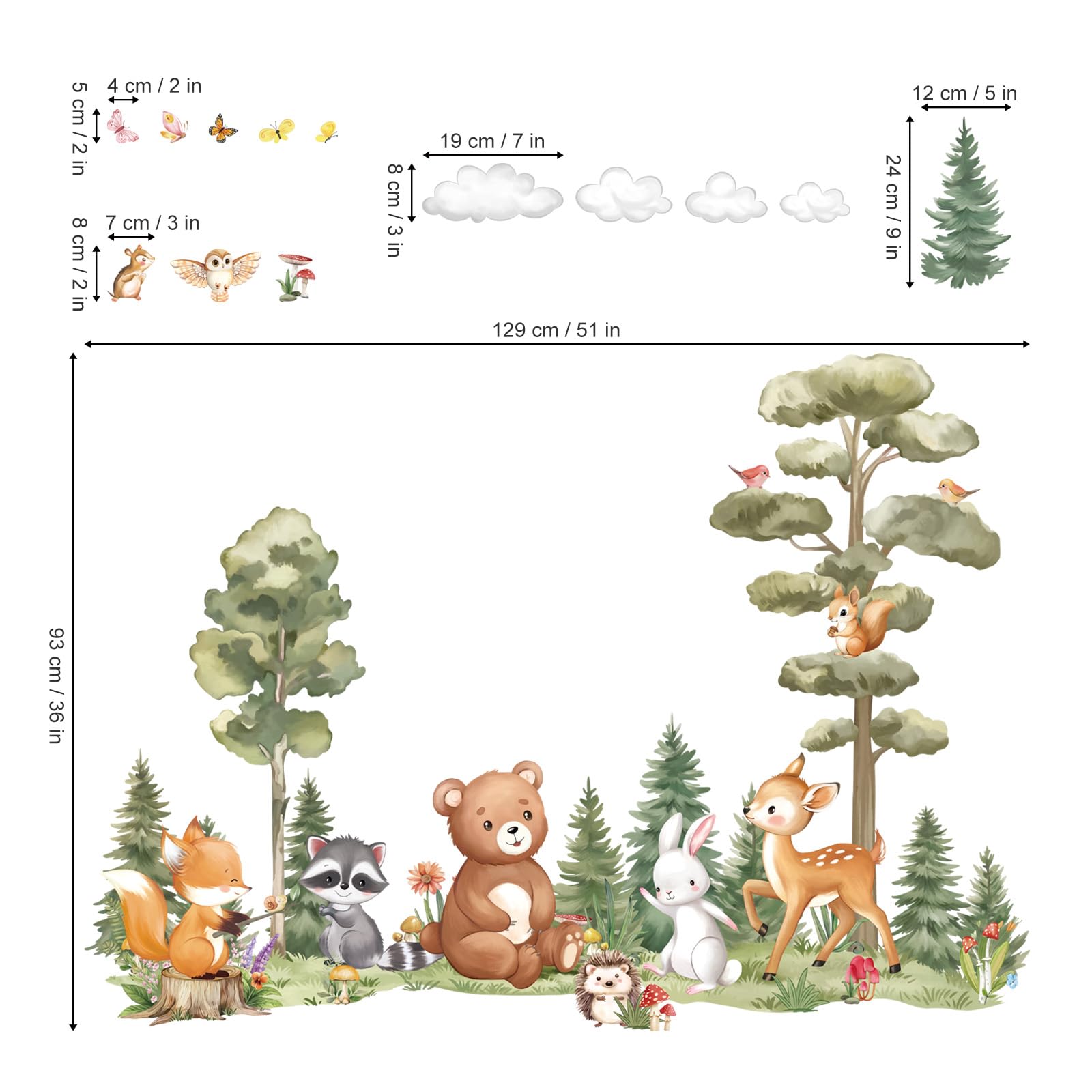 decalmile Large Woodland Animals Pine Tree Wall Decals Forest Animals Bear Deer Fox Wall Stickers Living Room Baby Nursery Kids Room Wall Decor(XL) - Image 4