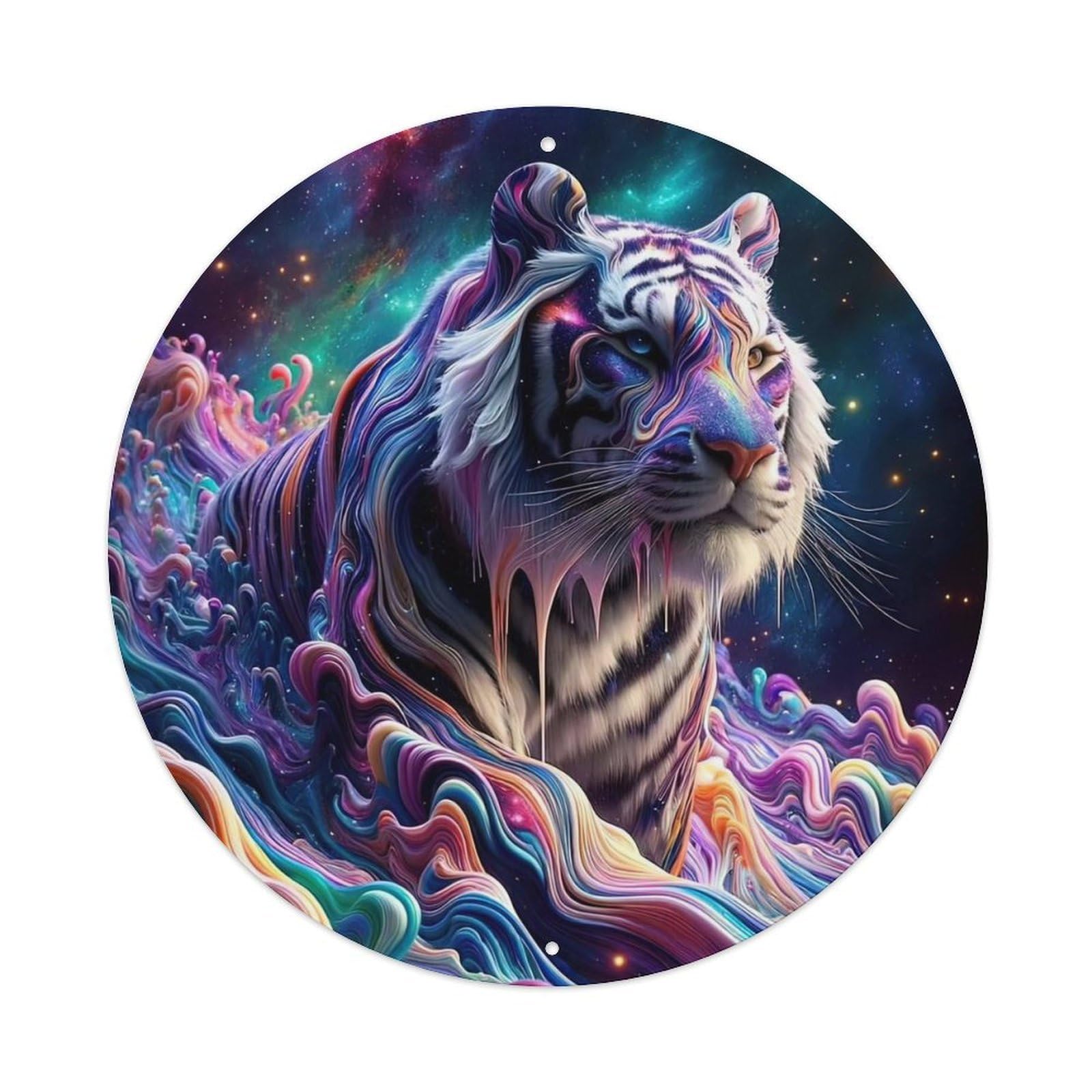 Animal Colourful Art Poster Tiger Vintage Metal Tin Sign Plaque Wall Decor for Cafe, Club, Garden Round Metal Poster 8x8Inch