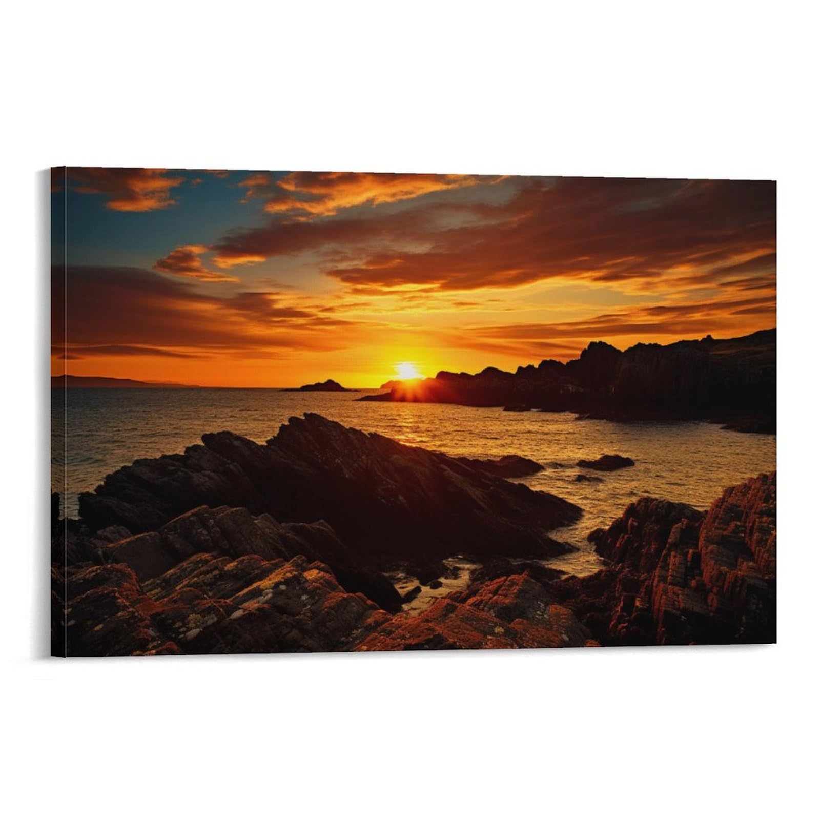 Euumkoo Framed Ocean Coastal Canvas Wall Art, Sea Sunset Landscape Picture Painting On Canvas, Print Poster Decoration Artwork For Home Living Room Bedroom Wall Decor Frame 12X18inch(30X45cm)