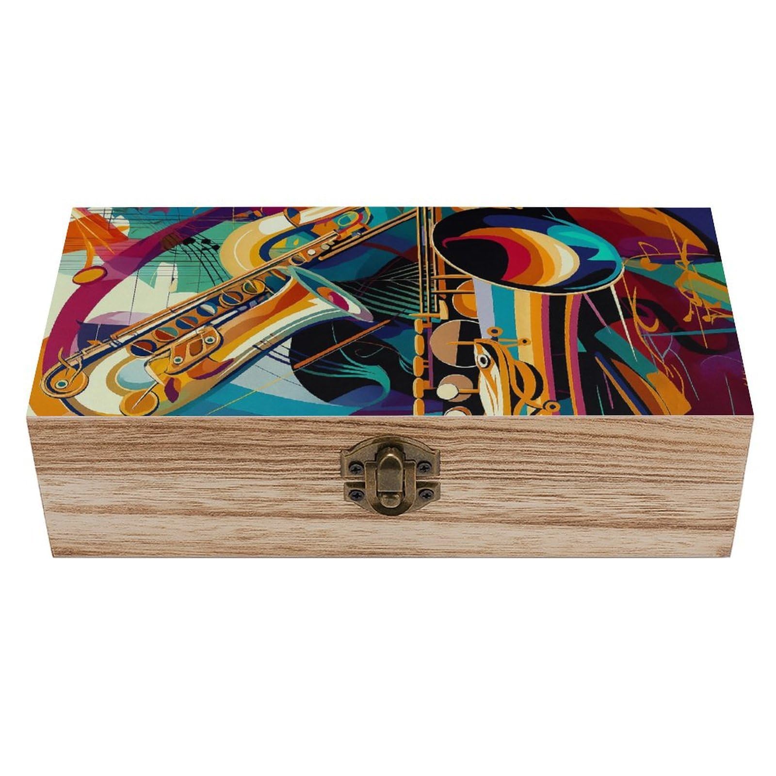 SMAZDFXX Abstract Colorful Jazz Wooden Storage Box Multipurpose Decorative Box for Jewelry Photo Home Decor