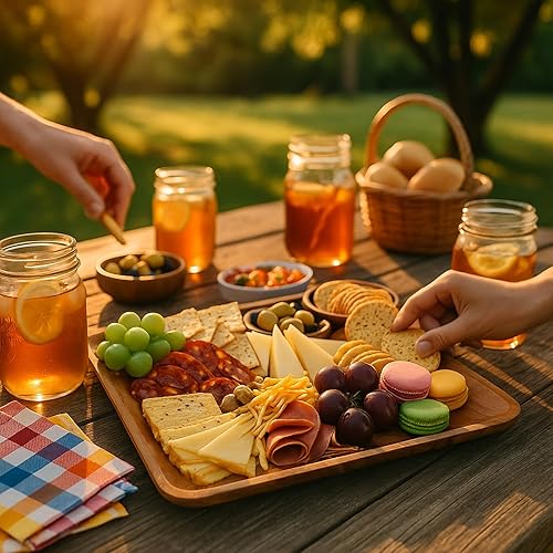 Miniatura 7 de Juego de 4 platos de madera de acacia cuadrados de 10 pulgadas, vajilla rústica para carne, barbacoa, embutidos o como cargadores de madera