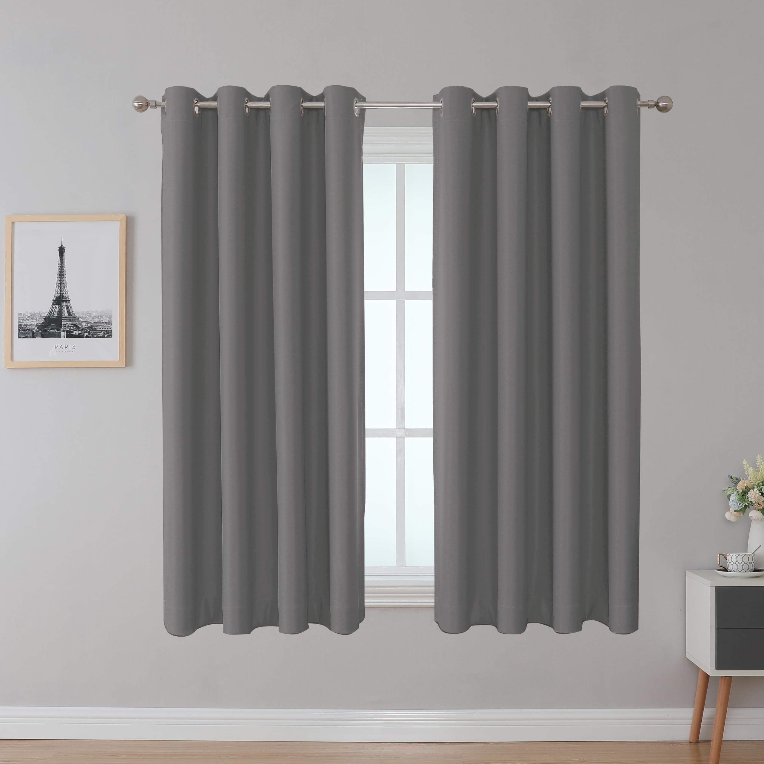Upcortinassi Fire Retardant Curtains - NFPA 701, Grommet Top 2 Panels Grey, Room Darkening for Bedroom/Dorm, 52x63 Inch