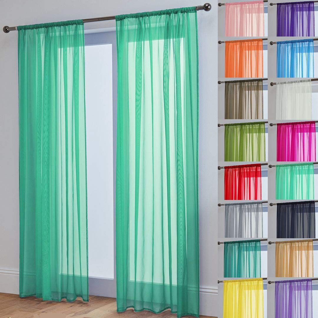John Aird Lucy Voile Curtains - Rod Pocket Slot Top - Pair Net Curtains - 2 Panels (Pastel Green, W 58" x L 81") โ image 1