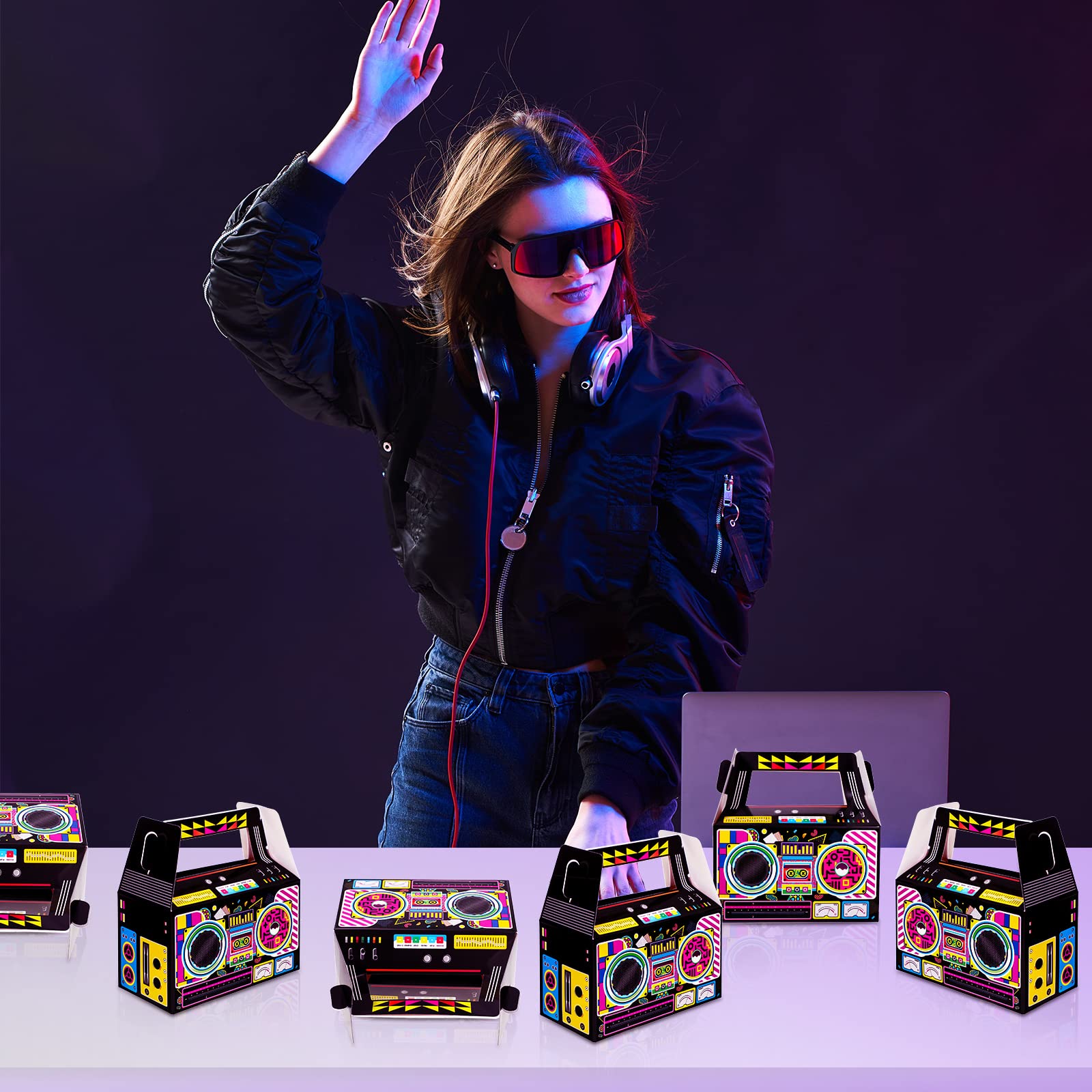 4er Set Retro Kassetten Banner - 80er 90er Party Deko | Boombox & Kassetten Motive