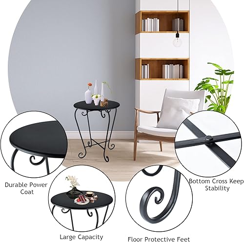 Miniatura 6 de Mesa auxiliar pequeña para patio, mesa auxiliar redonda de metal, resistente a la intemperie, antioxidante, para exteriores, para jardín, porche,