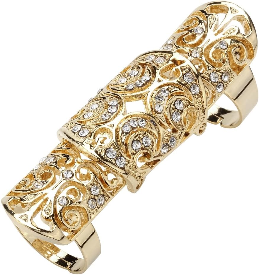 Szxc Jewelry Women's Crystal Double Full Finger Armor Knuckle Ring Adjustable image 5