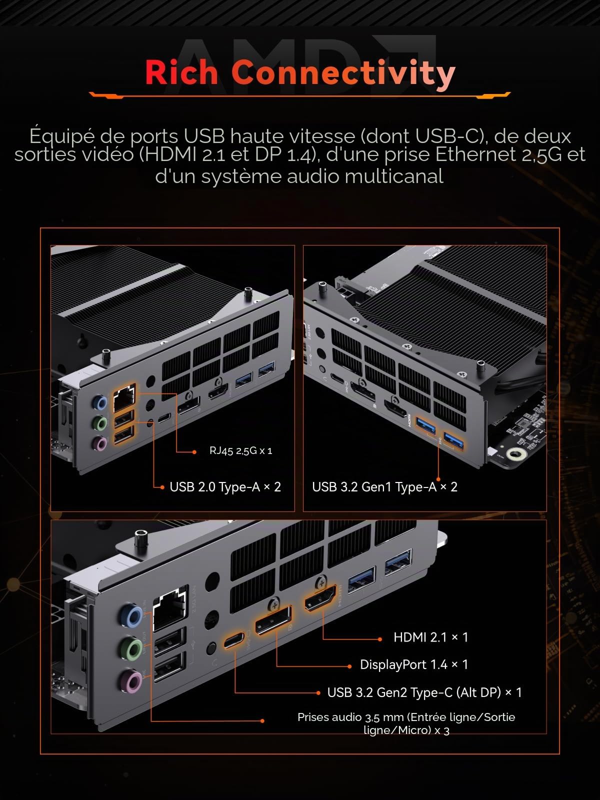 Carte mère Mini ITX MINISFORUM BD895i SE avec AMD Ryzen 9 8945HX, 16C/32T, PCIe 5.0, Double PCIe 4.0 M.2, Double Emplacement DDR5 Max. 96 Go, Triple Sortie 8K (HDMI/DP/USB-C), RJ45 2,5G, USB 3.2