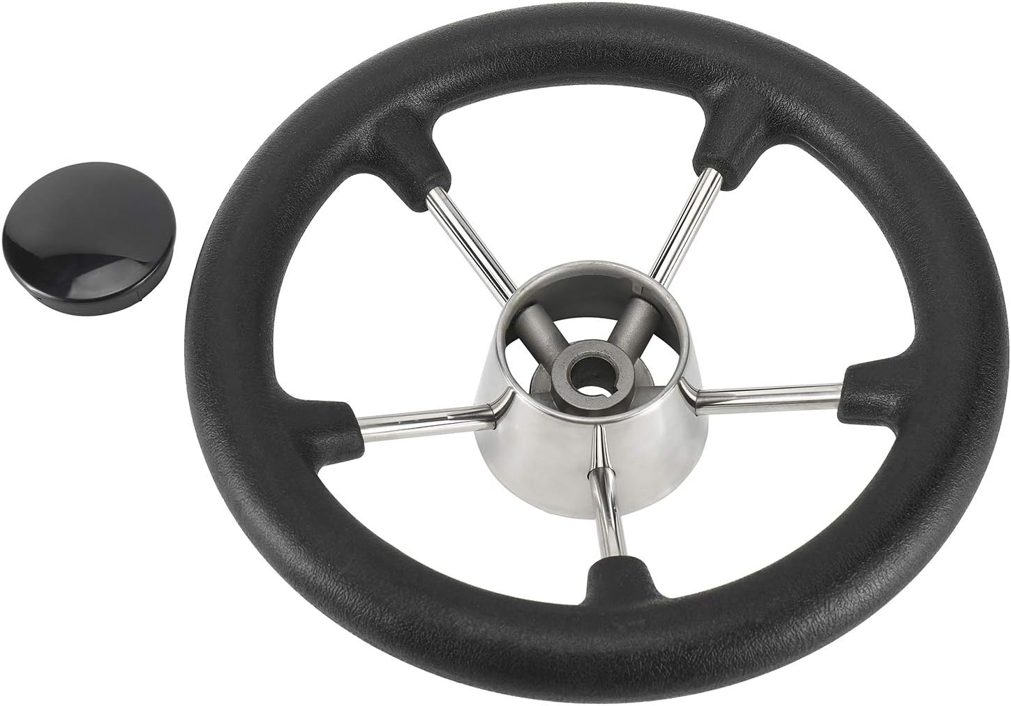 NovelBee 11-1/2 Inch Stainless Steel 5 Spoke Boat Marine Destroyer Steering Wheel with Black PU Foam (Without Knob)