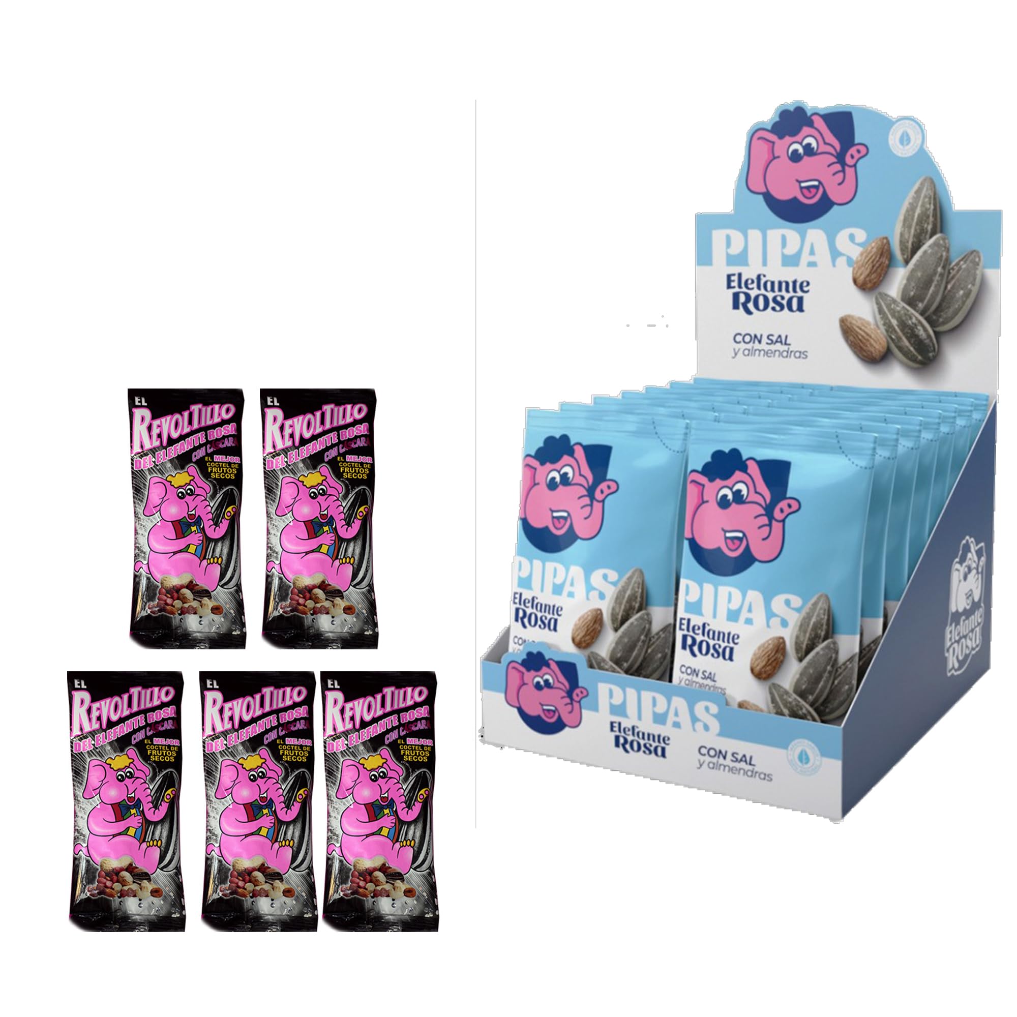 El Elefante Rosa Pack Especial 19 Bolsas Pipas Girasol Revoltillo Frutos Secos Almendras Tostadas Aperitivo