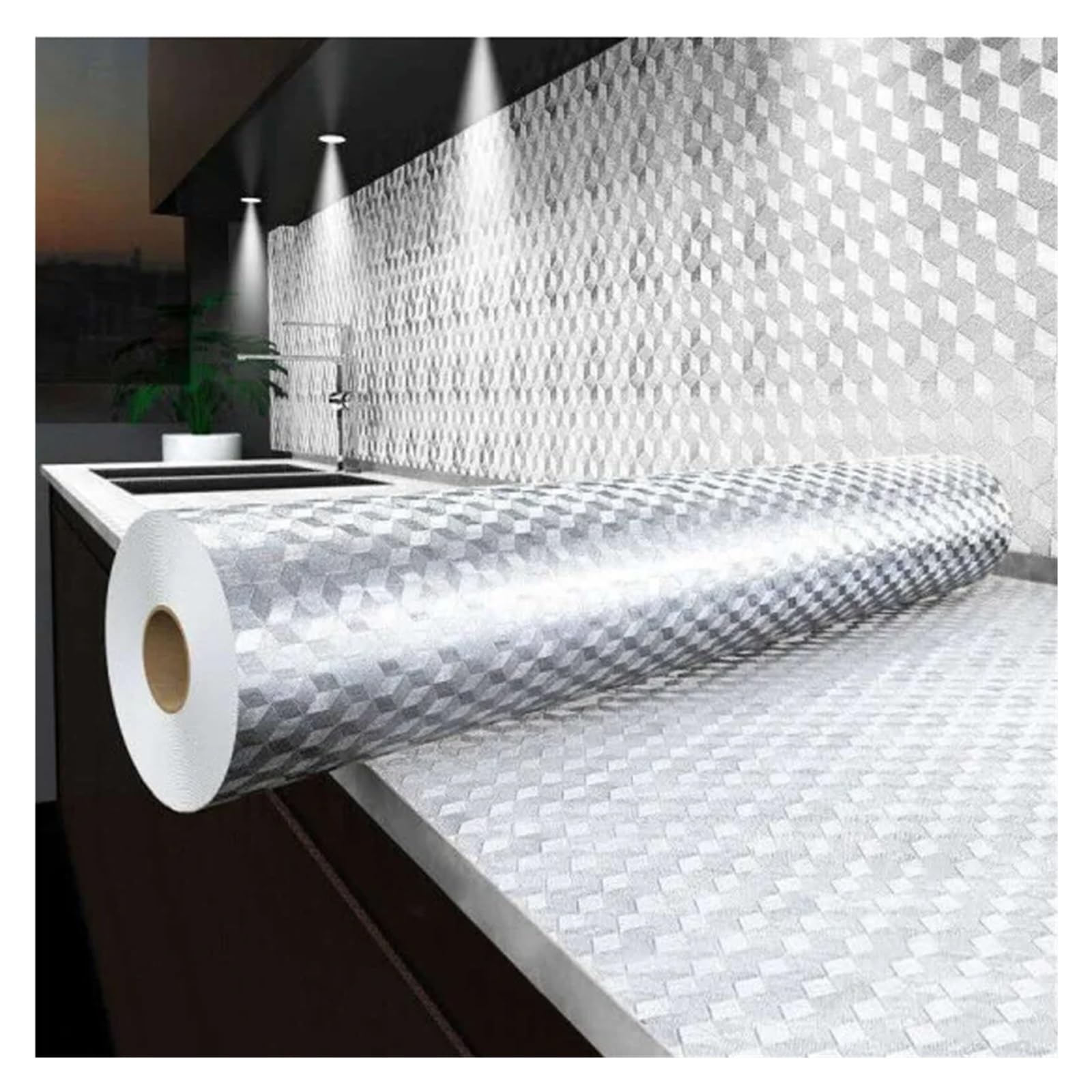 Aywtiun Silver-40Cmx5m Oil Proof Waterproof Contact Paper Kitchen Oil Proof Wallpaper Self Adhesive Aluminum Foil Sticker Waterproof Liner For Cabinet Backsplash For Kitchen Worktop Fridge Splashback(Silver-40Cmx5m)