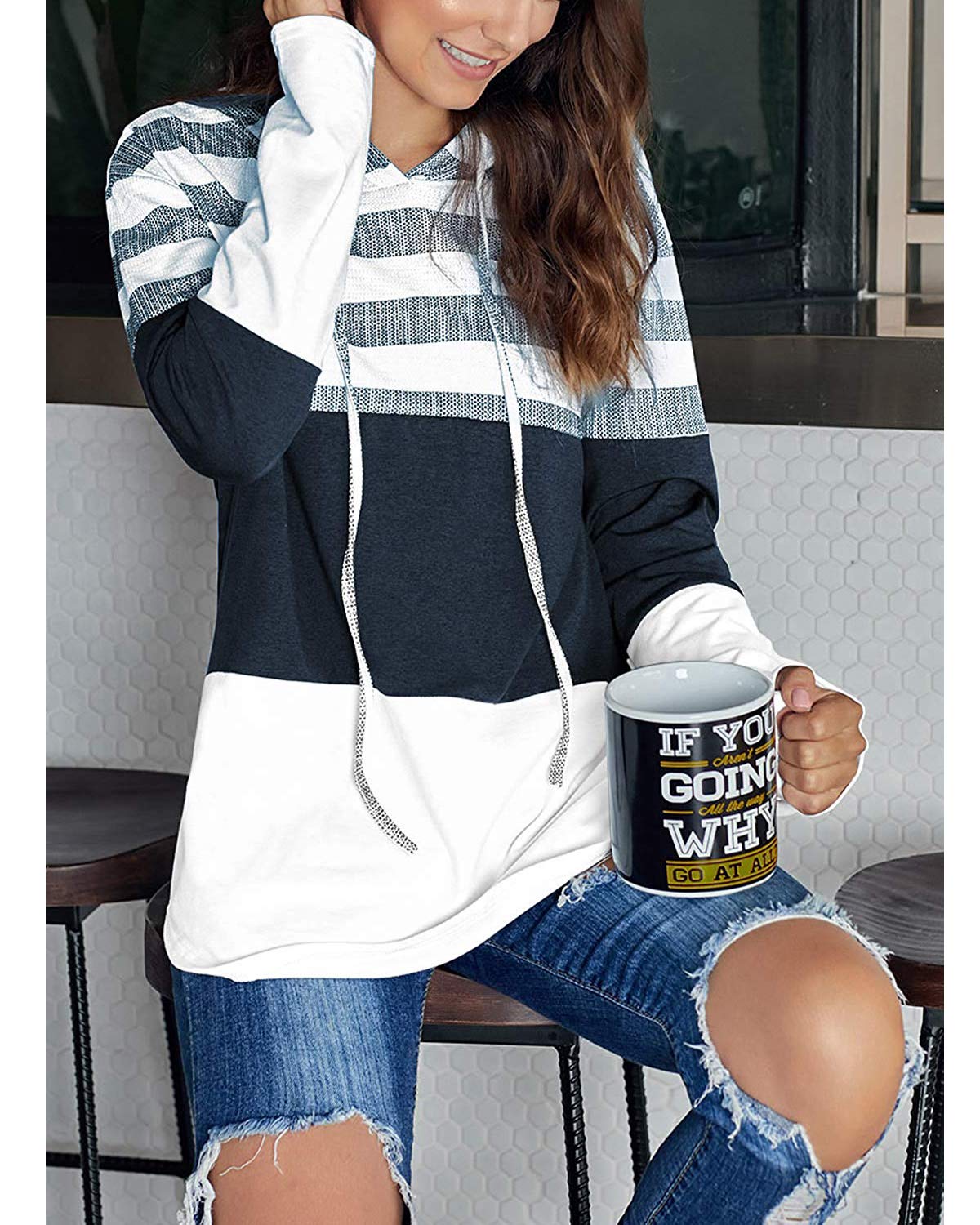 ABYOVRT Donna Felpa con Cappuccio Maniche Lunghe Stampa Floreale Camicette Patchwork Tops Pullover Maglietta