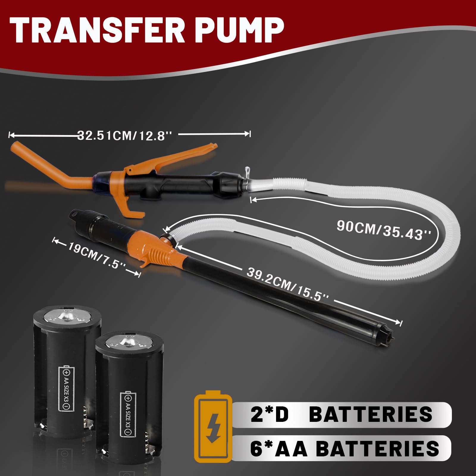 FUELIO Kraftstoff-Transferpumpe mit Düse, batteriebetriebene Kraftstoffpumpe mit 90 cm langem Schlauch, 2,2 GPM Umfüllpumpe für Wasser, Kerosin-Gaskanister