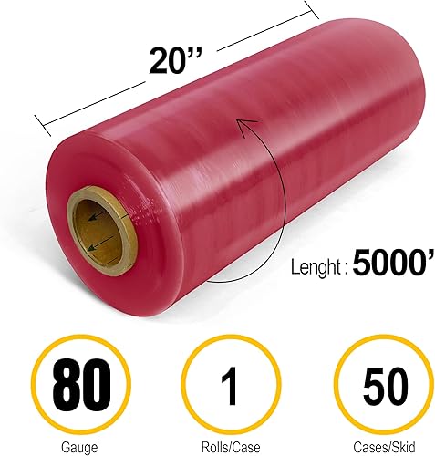 Miniatura 9 de 8NET - Envoltura elástica resistente de 20 pulgadas x 5000 pies, calibre 80, película retráctil de plástico verde, caja de 1 rollo