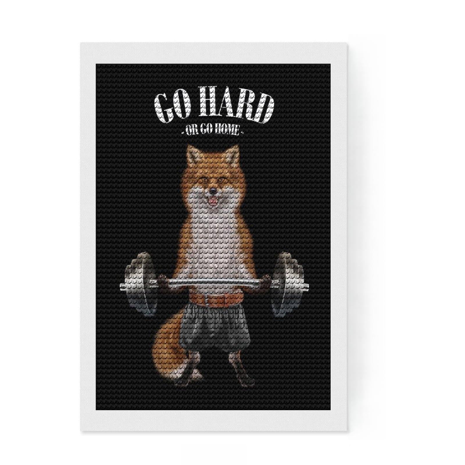 Junmoney Fox Weightlifting Round Drill Diamond Painting 8"x12", Decorate Your Room, Sparkling Round Gems, Adhesive Canvas, Bedroom Decor