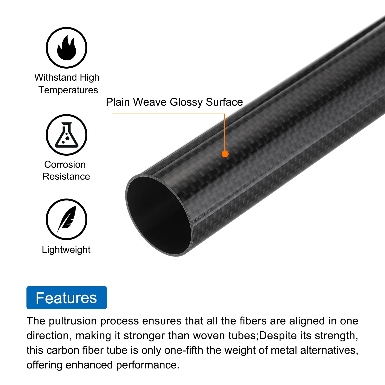 QUARKZMAN 2Pcs Tubes en Fibre de Carbone 28 x 30 x 500mm Surface Lisse en Tissage Uni Tige 3K Enroulée en Rouleau Tubage Rond en Carbone pour Avion RC Quadricoptère Multicoptère