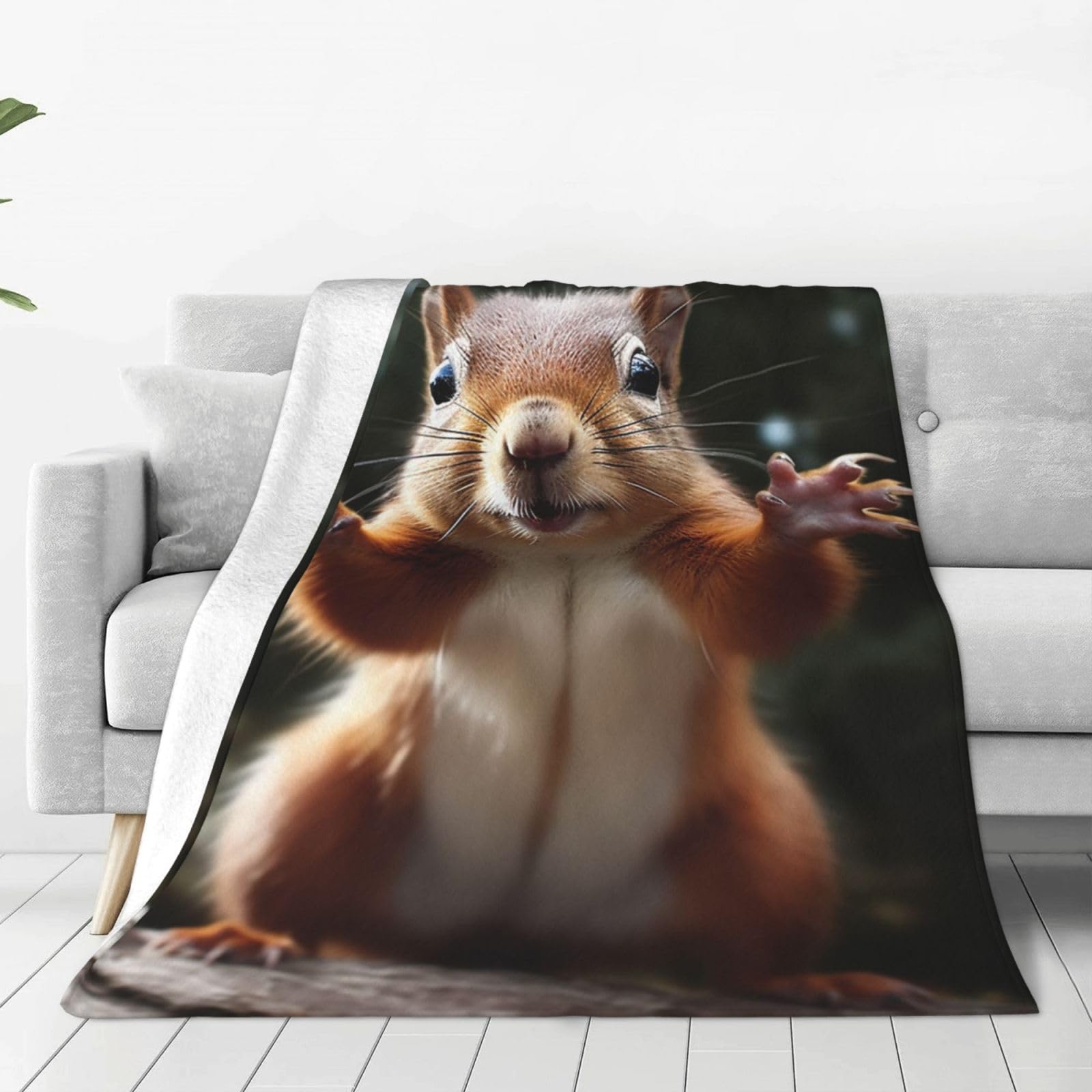KLOPH Squirrel Funny Animal Throw Blanket 80"x60" Flannel Fluffy Warm Blanket for Couch, Reversible Plush Blankets for Bed, Comfy Fuzzy Blanket for Sofa, Plush Lightweight-Blankets for All Season