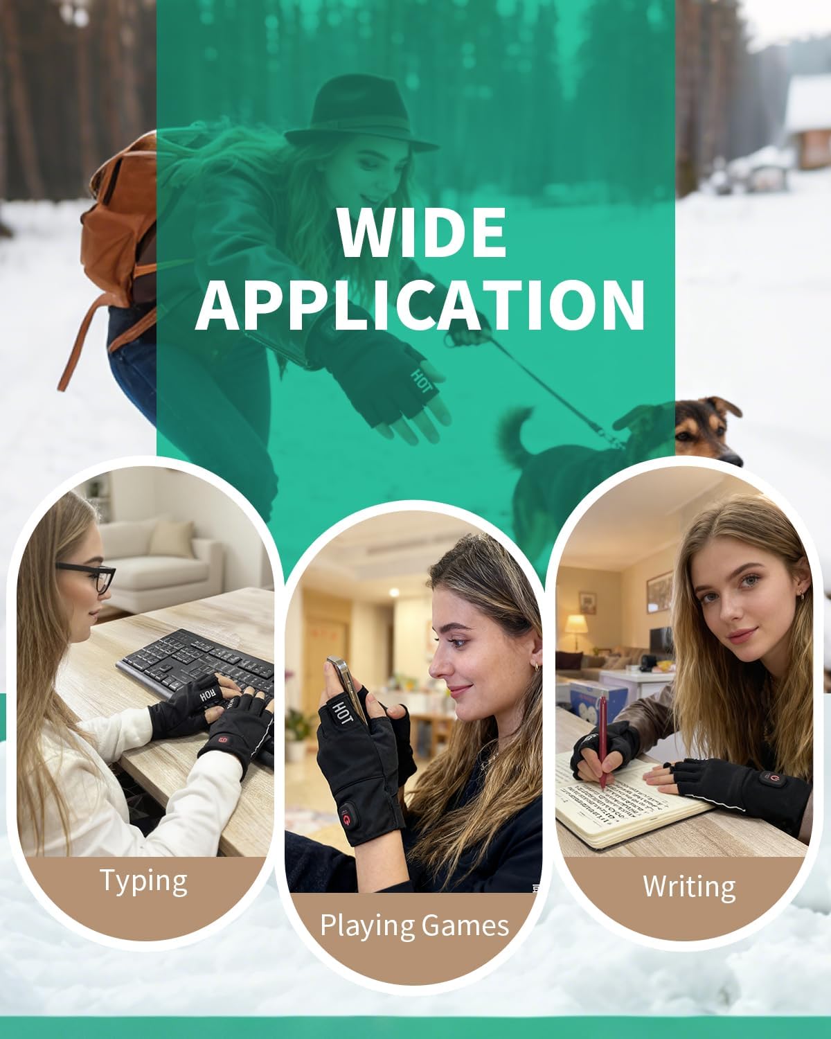 uncn Heated Gloves Fingerless for Women Man with 3.7V 3000mAh Battery Cordless Work Touchscreen Gloves for Winter Cold Weather Rechargeable Electric