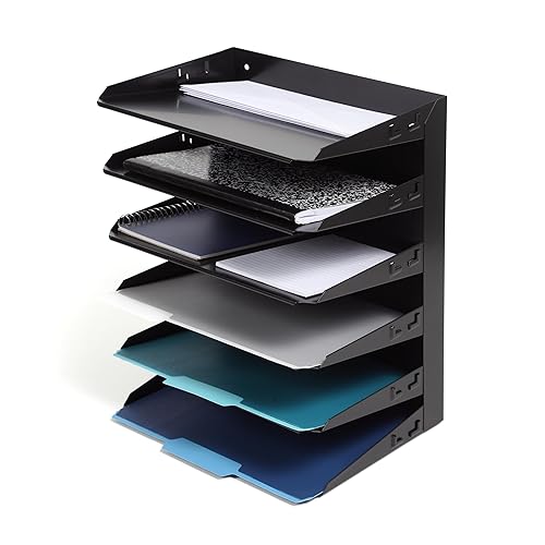 Huron Organizador de archivos de acero con 6 compartimentos, negro (HASZ0157)