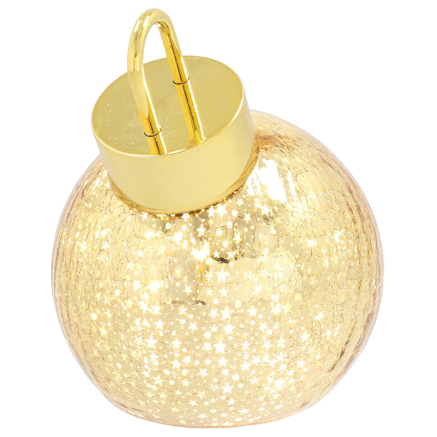 Shudehill Giftware LED Crackle Glass Bauble Collection Light Up Christmas Decorations Assorted Sizes Gold and Silver (Gold Small Height 15x Width 12x Depth 12cm)