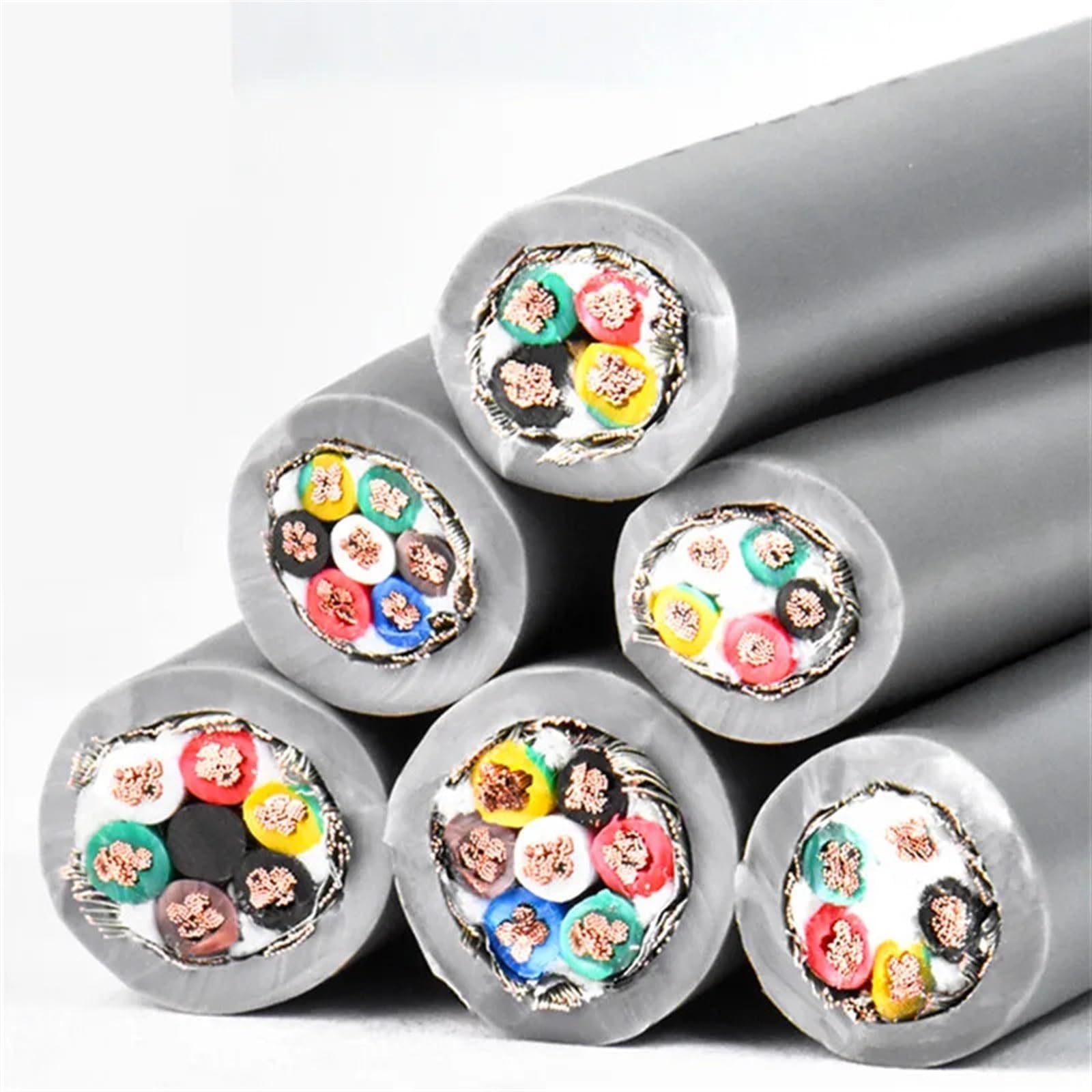 Wire and cable 5 meter 6core 7core High flexible drag chain shielded pure copper cable 26/24/22/20/18/17/15 AWG PVC bending resistant CNC cable Twisted pair shielded cable(6 cores 5meter,22 AWG-0.3MM)