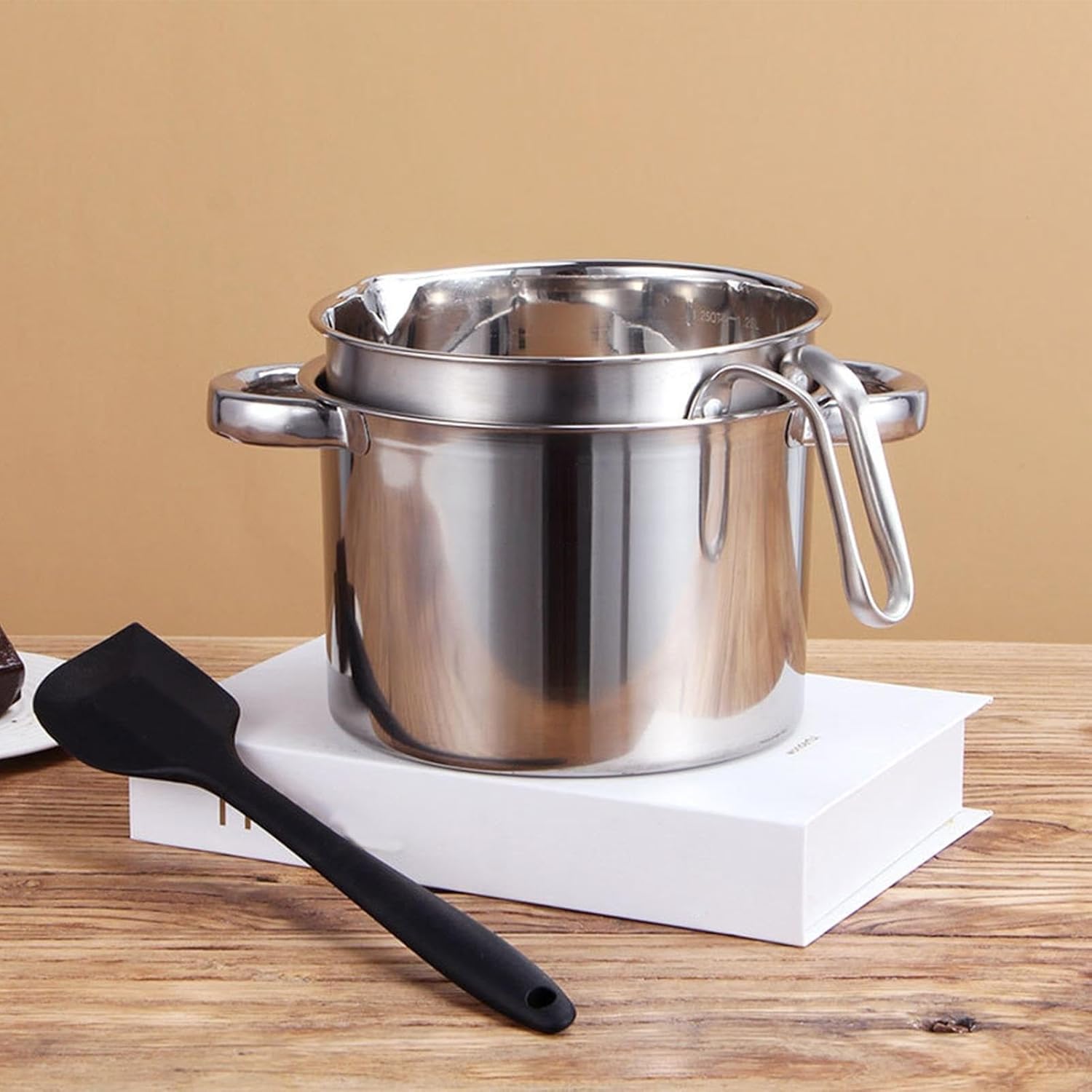 Stainless Steel Double Boiler Pot Melting Bowl Double Boiler Pot Set with Silicone Spatula 2L Chocolate Melting 2.6L for Candy Making Supplies